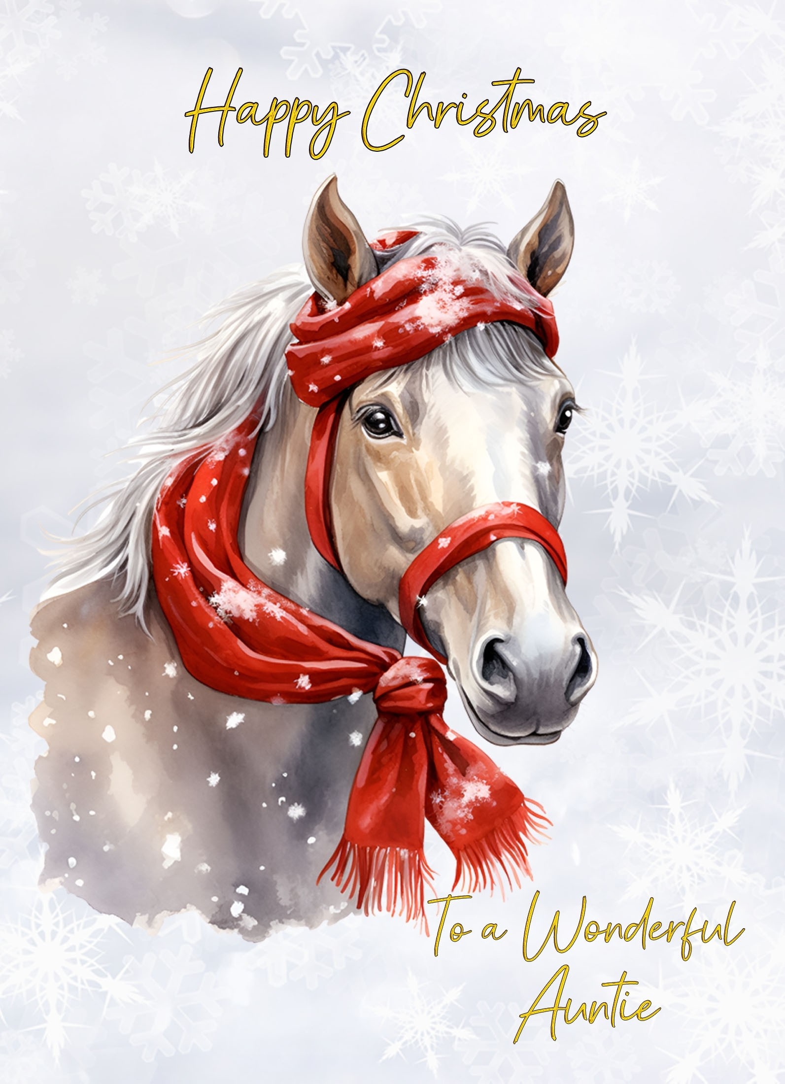 Christmas Card For Auntie (Horse Art Red)