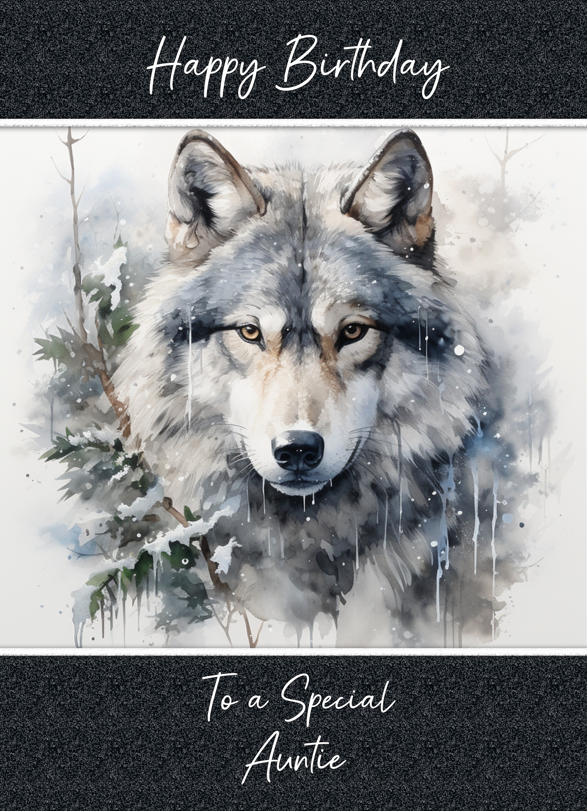 Birthday Card For Auntie (Fantasy Wolf Art, Design 2)