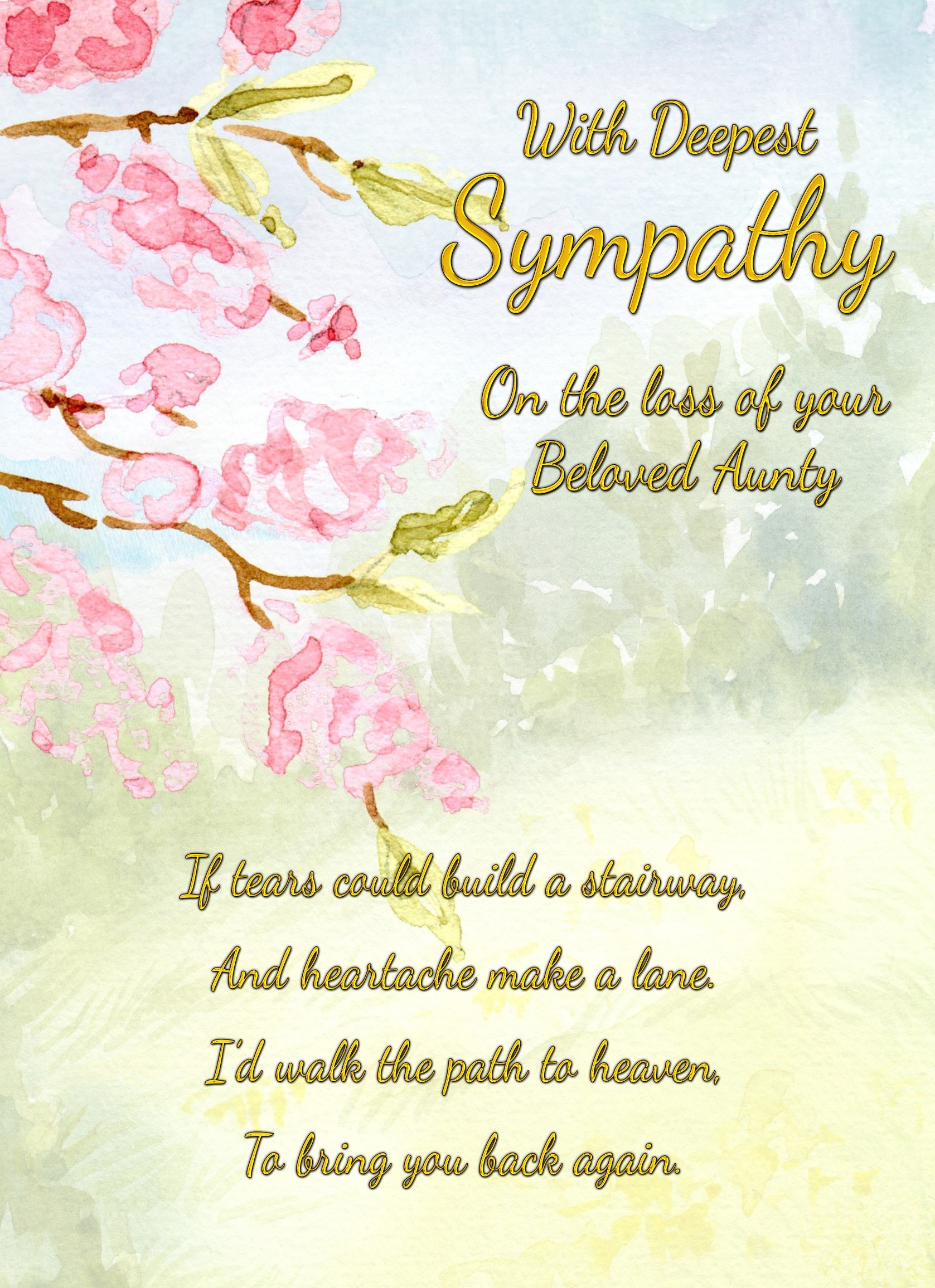 Sympathy Bereavement Card (With Deepest Sympathy, Beloved Aunty)