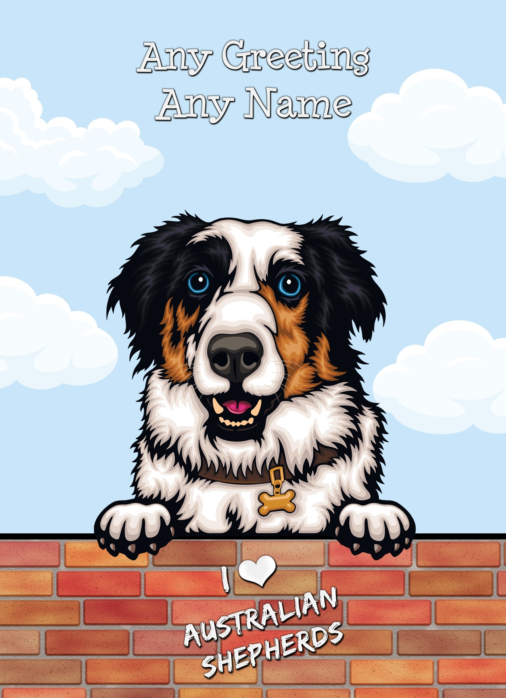 Personalised Australian Shepherd Dog Birthday Card (Art, Clouds)