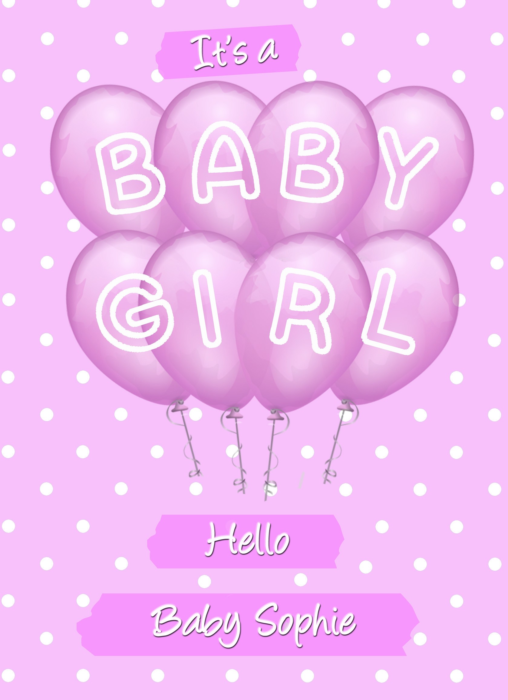 Personalised Baby Girl Birth Card (Balloons)