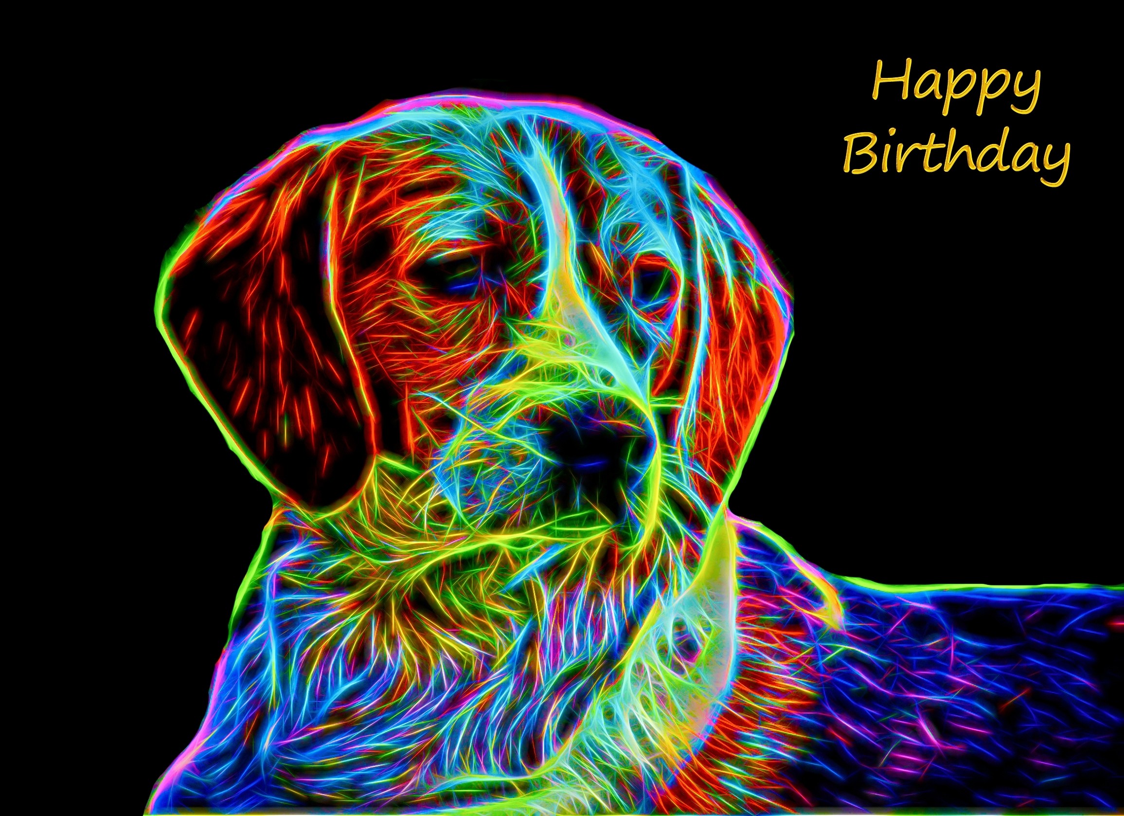 Beagle Neon Art Birthday Card