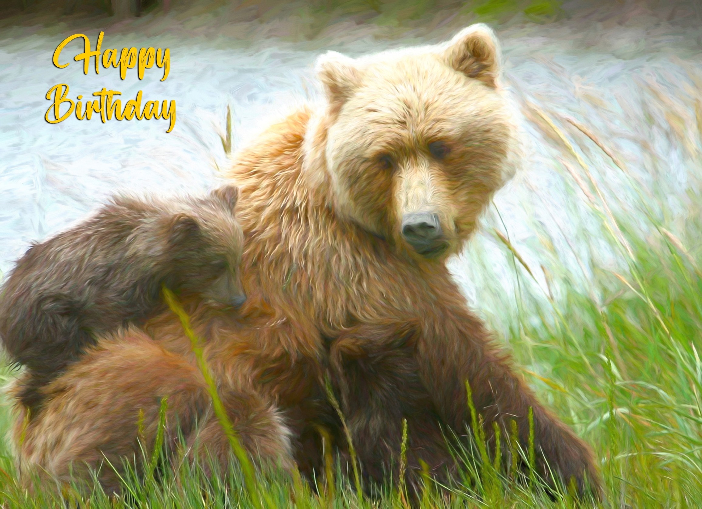 Grizzly Bear Art Birthday Card