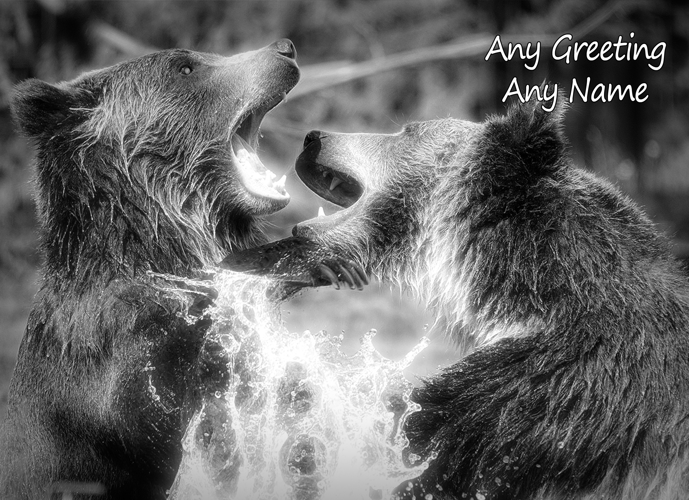Personalised Grizzly Bear Black and White Art Greeting Card (Birthday, Christmas, Any Occasion)