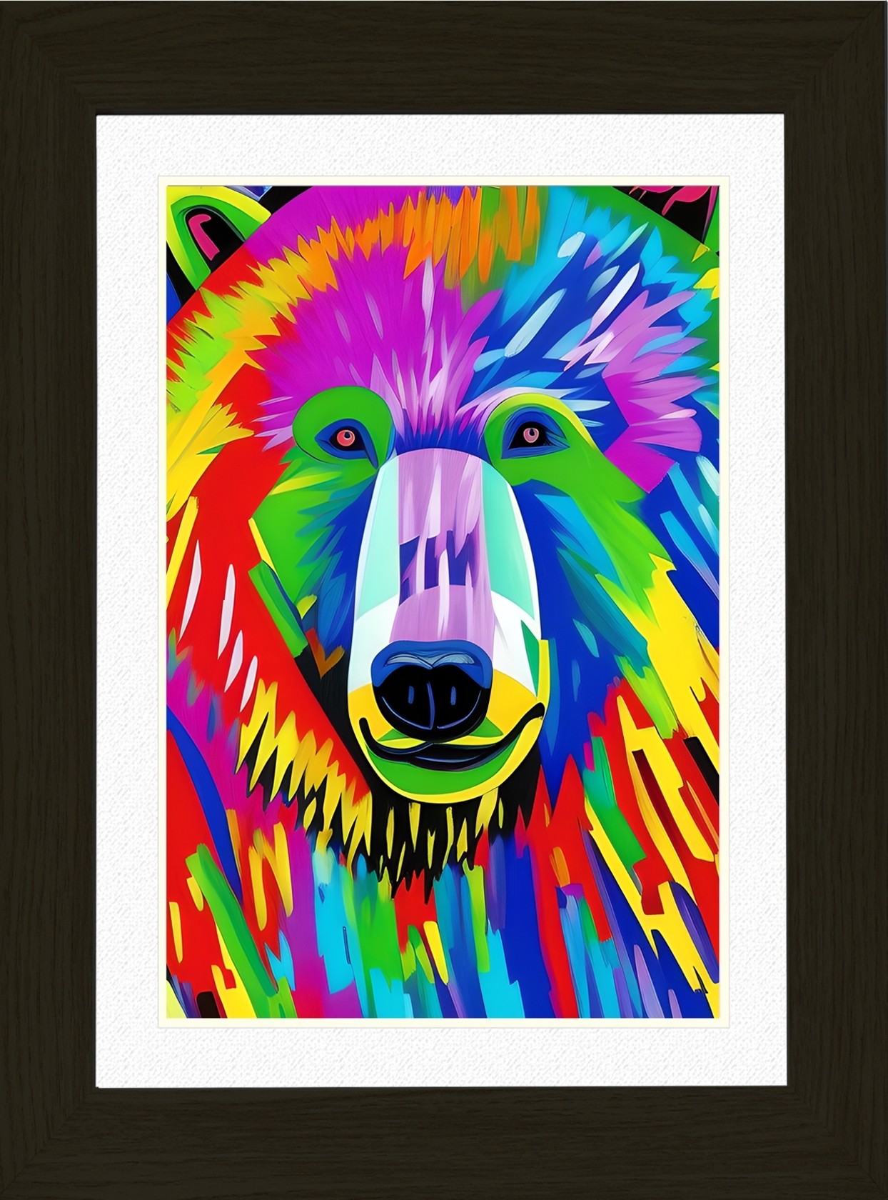 Bear Animal Picture Framed Colourful Abstract Art (30cm x 25cm Black Frame)