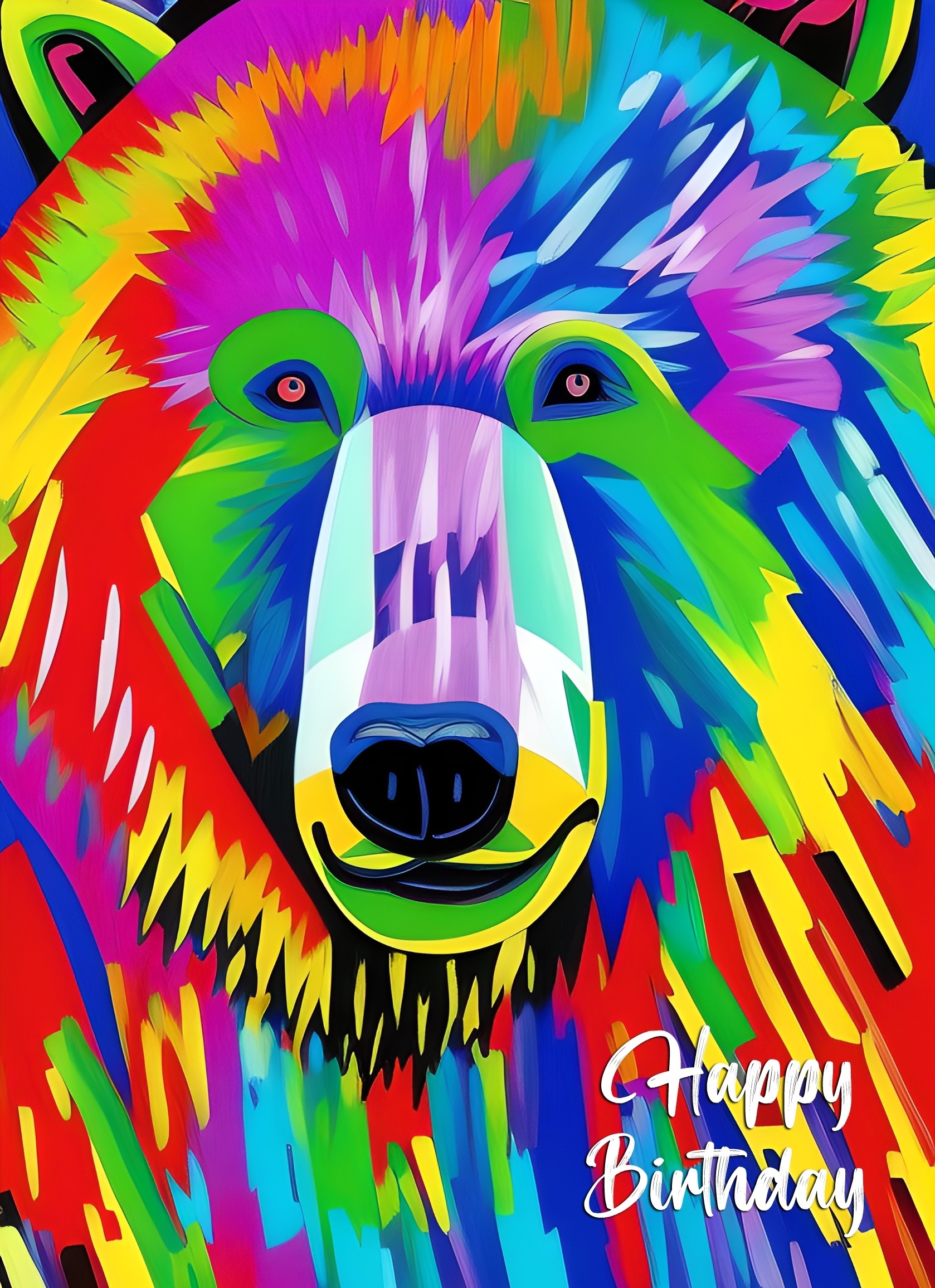 Bear Animal Colourful Abstract Art Birthday Card