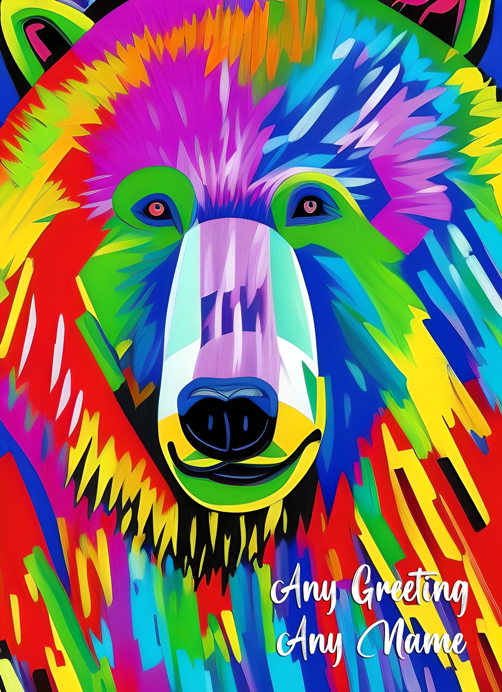 Personalised Bear Animal Colourful Abstract Art Blank Greeting Card (Birthday, Fathers Day, Any Occasion)