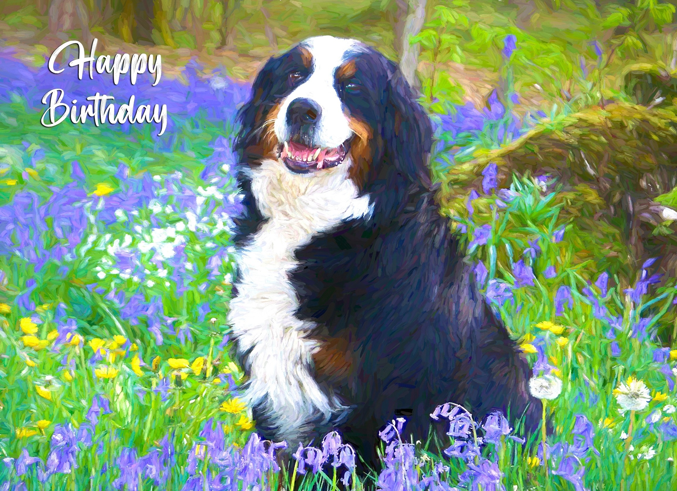Bernese Mountain Dog Art Birthday Card