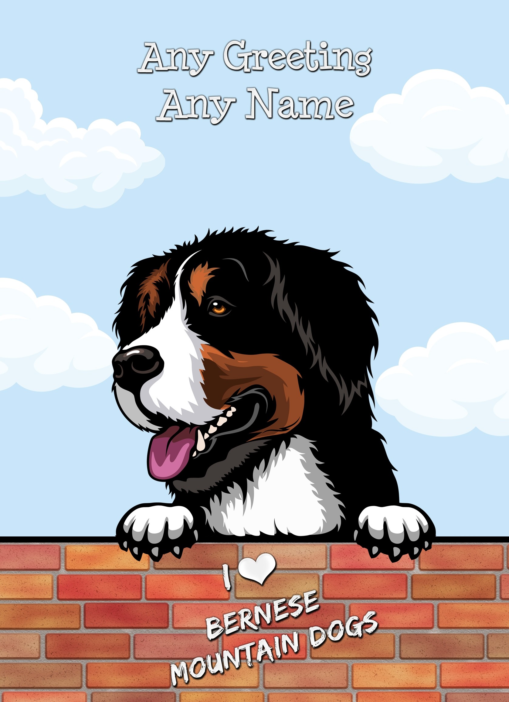 Personalised Bernese Mountain Dog Birthday Card (Art, Clouds)