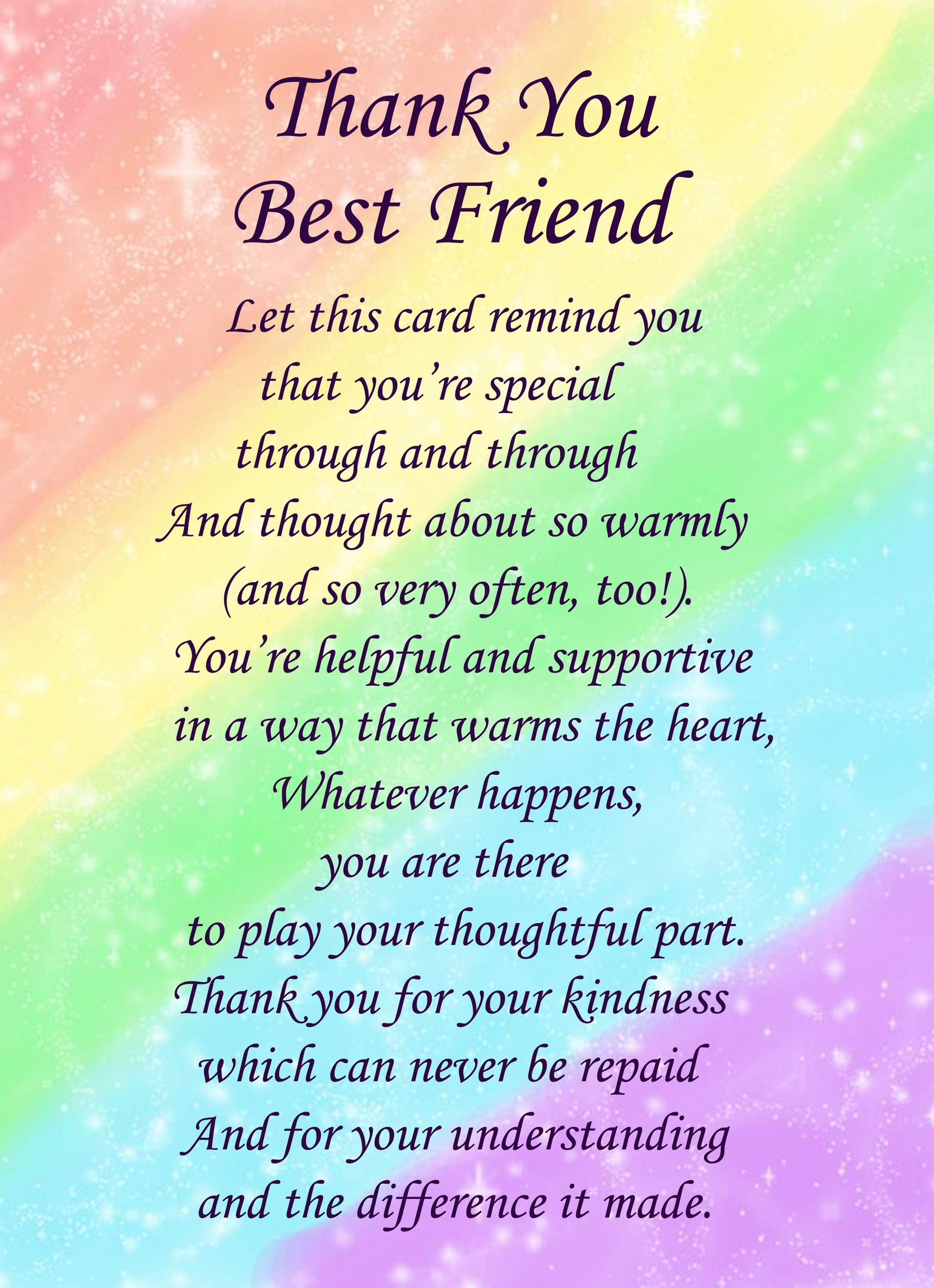 Thank You Best Friend Poem Verse Greeting Card