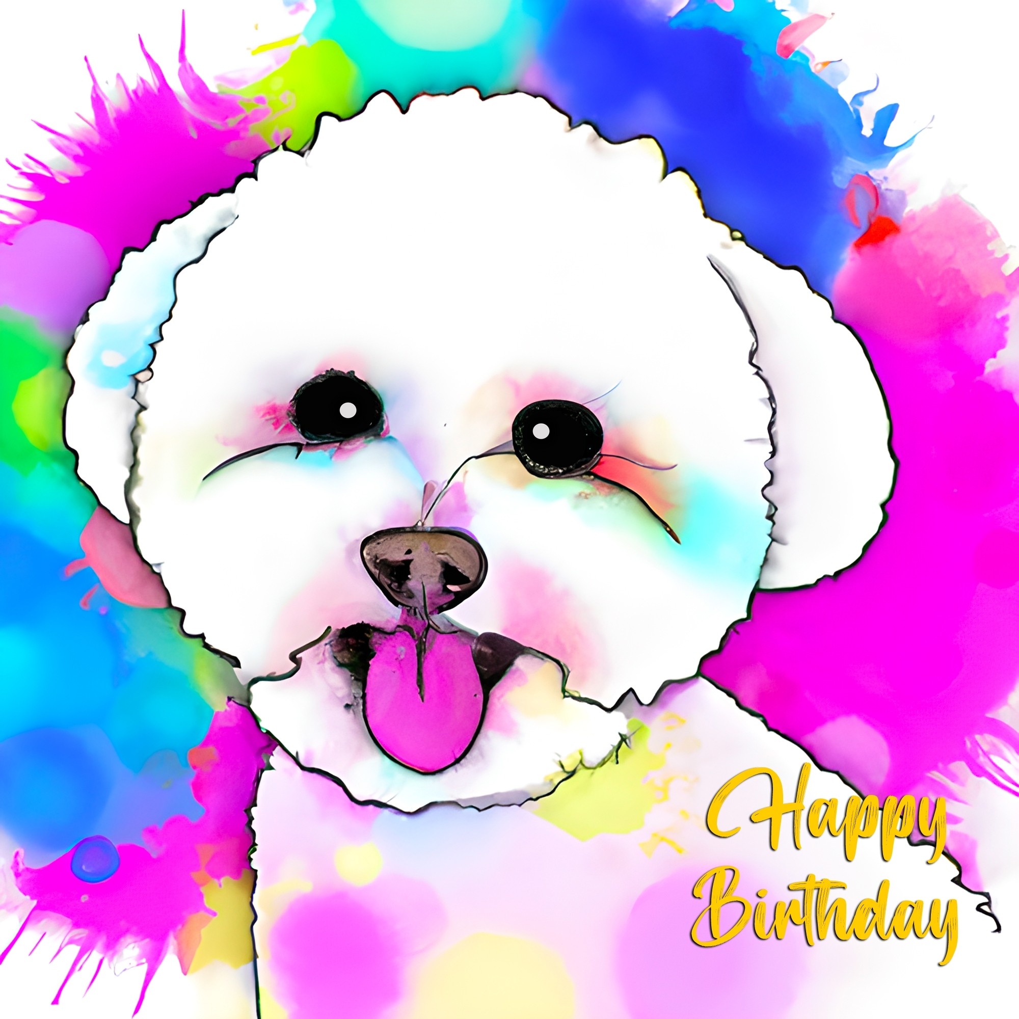 Bichon Frise Dog Splash Art Cartoon Square Birthday Card