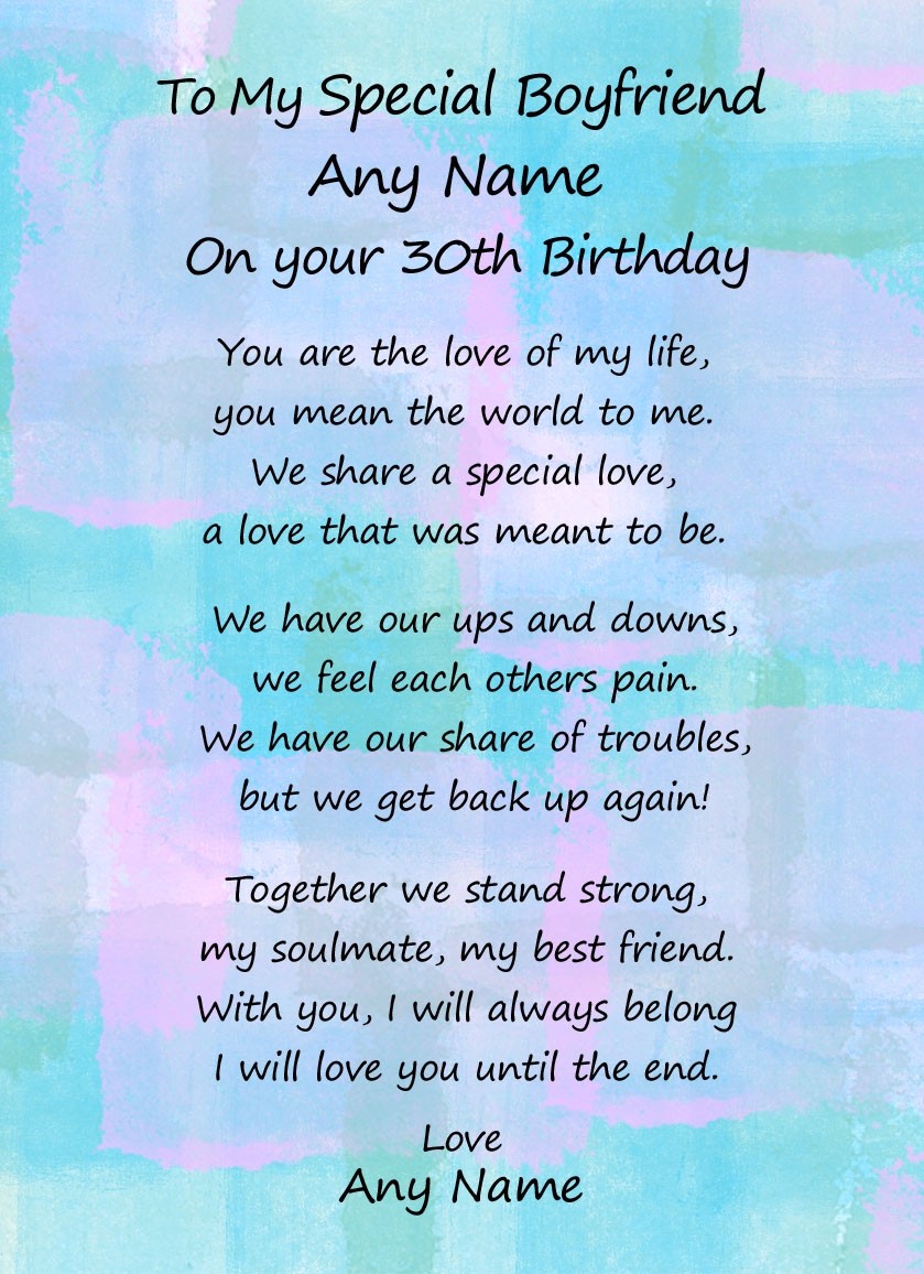 Personalised Romantic Birthday Verse Poem Card (Special Boyfriend, Any Age)