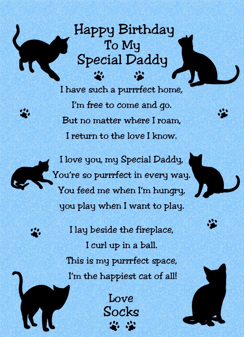 Personalised from The Cat Verse Poem Birthday Card (Blue, Special Daddy)