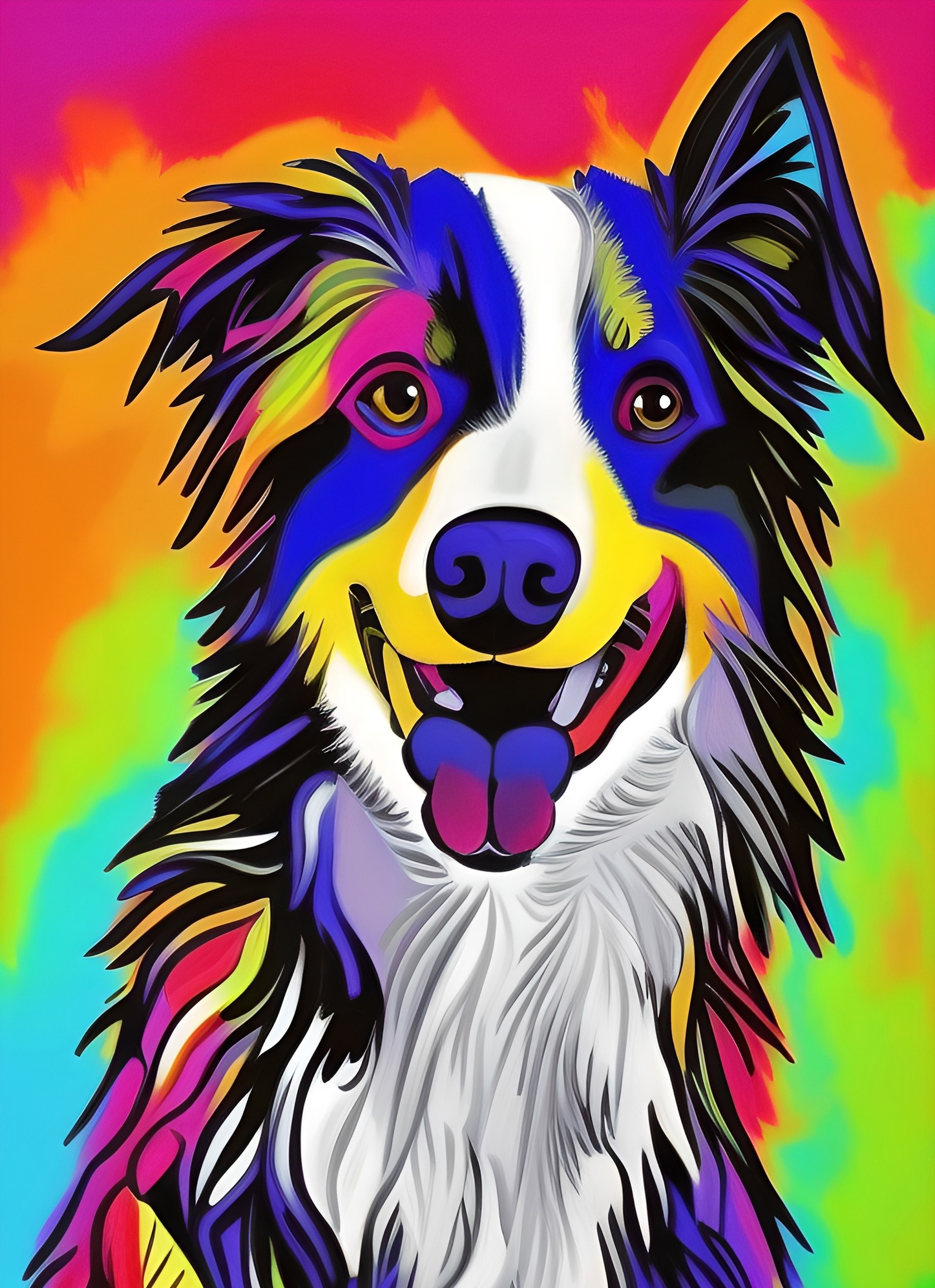 Border Collie Dog Colourful Abstract Art Blank Greeting Card