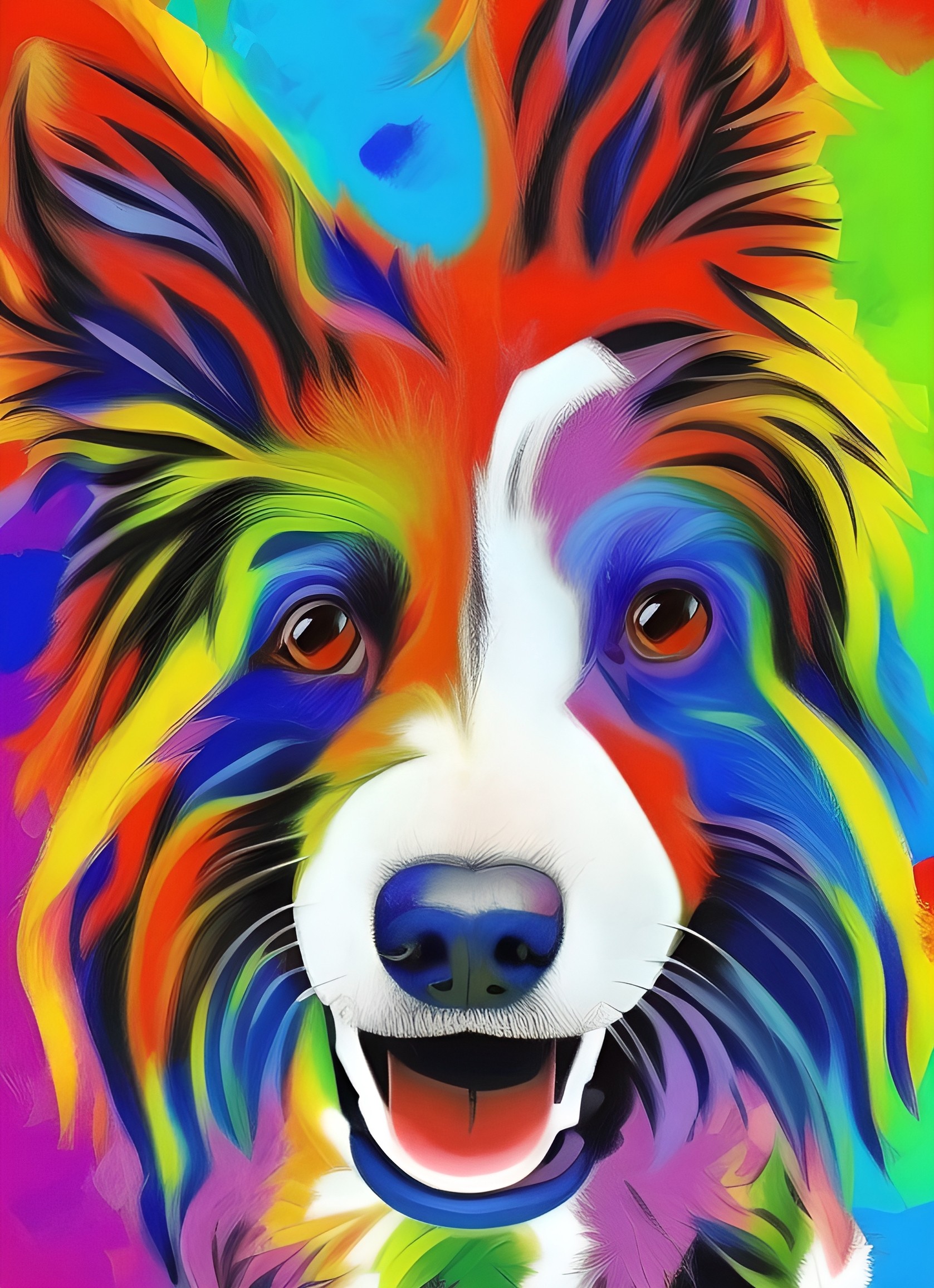 Border Collie Dog Colourful Abstract Art Blank Greeting Card