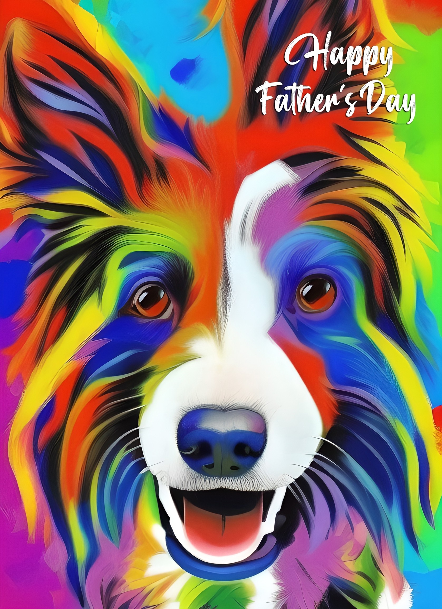 Border Collie Dog Colourful Abstract Art Fathers Day Card