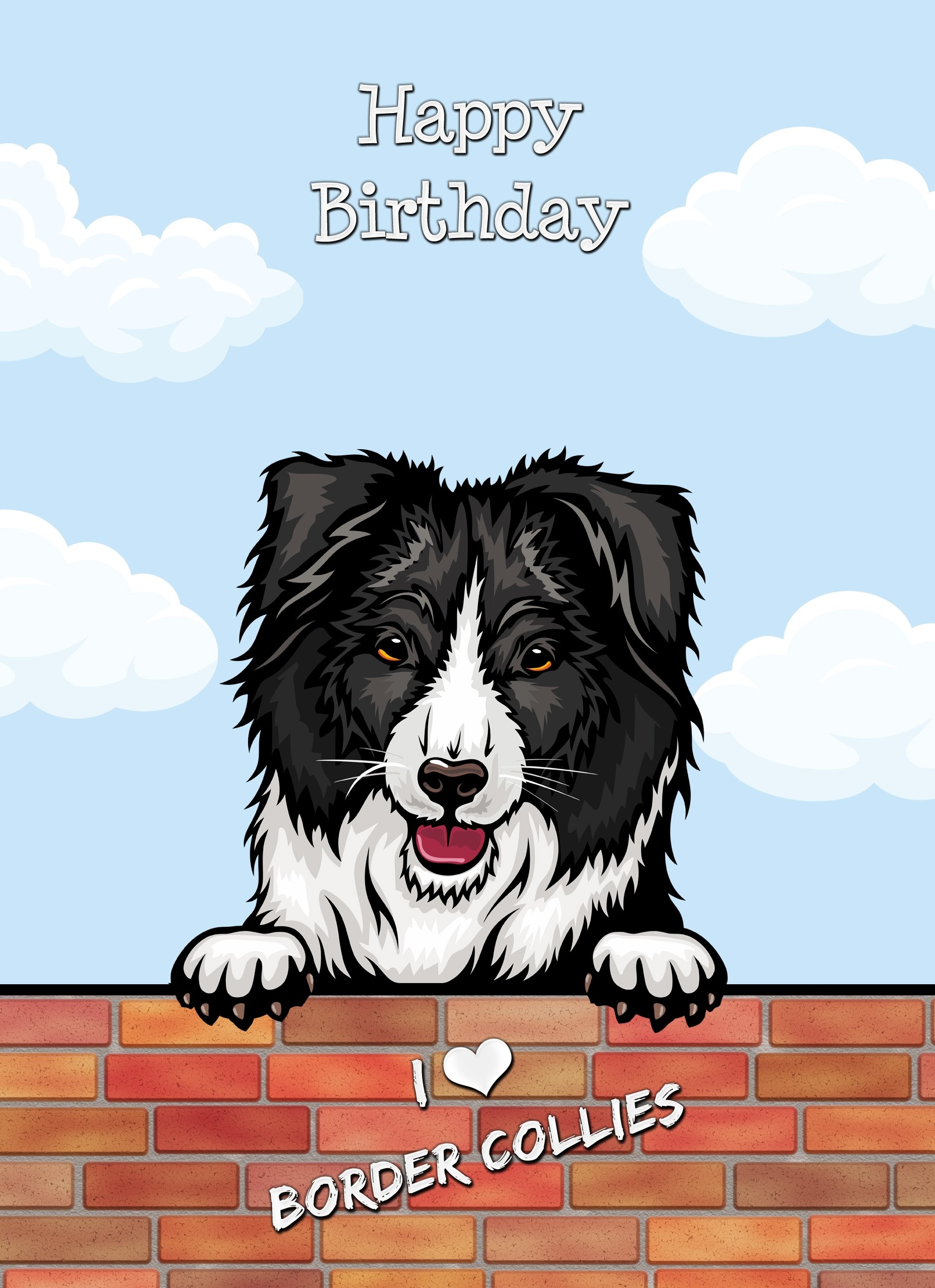 Border Collie Dog Birthday Card (Art, Clouds)