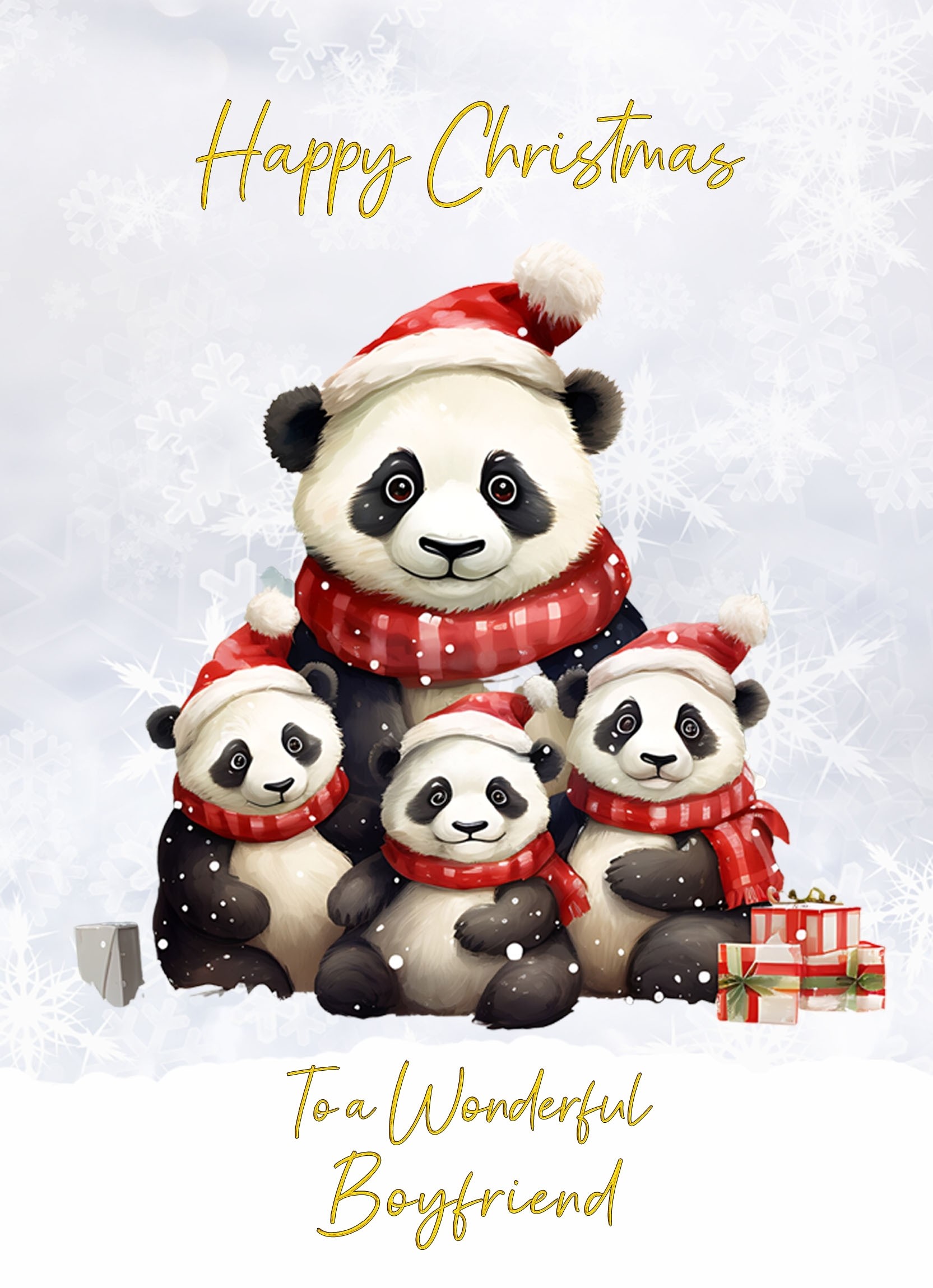 Christmas Card For Boyfriend (Panda Bear Family Art)
