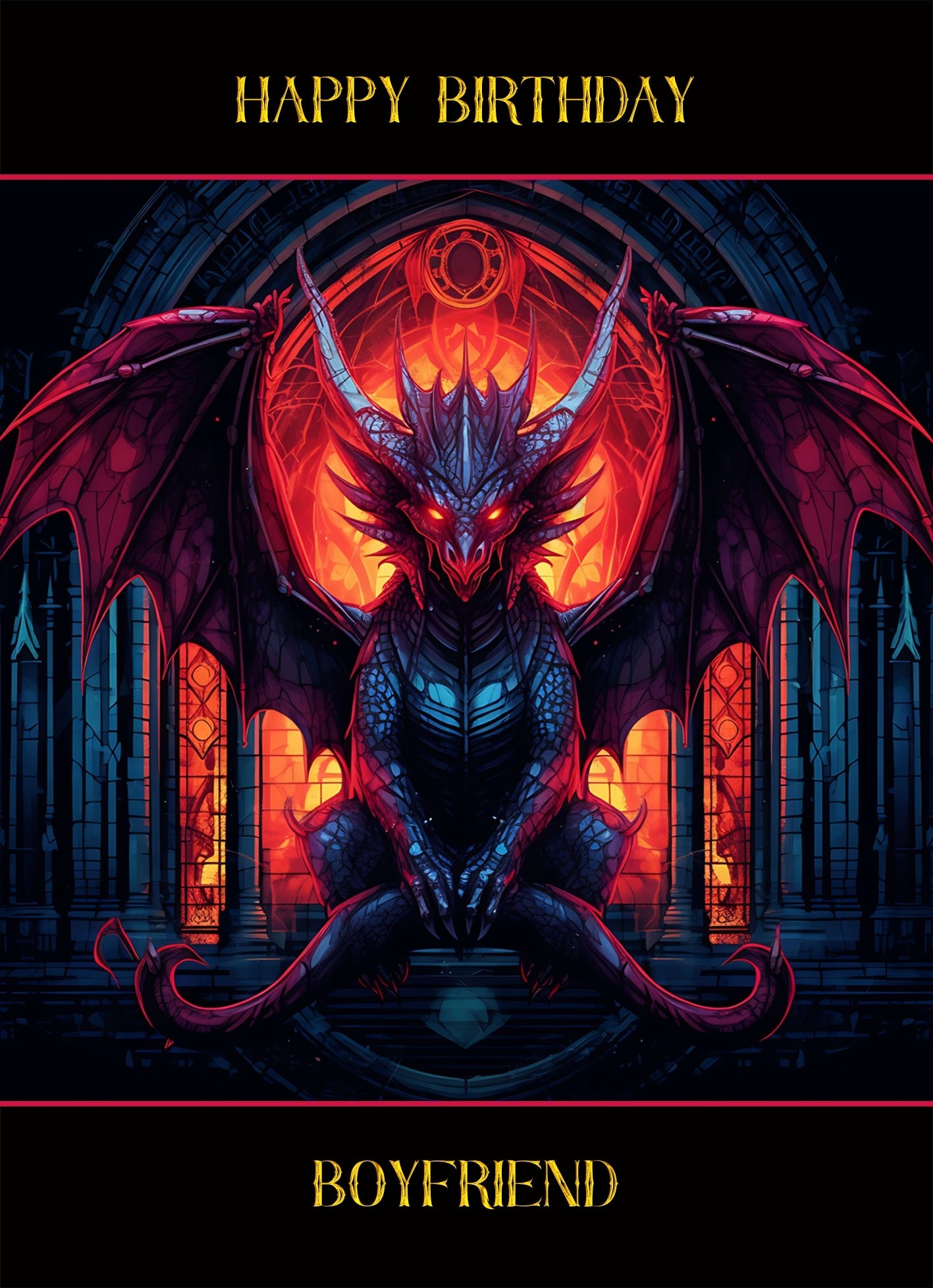 Gothic Fantasy Dragon Birthday Card For Boyfriend (Design 3)