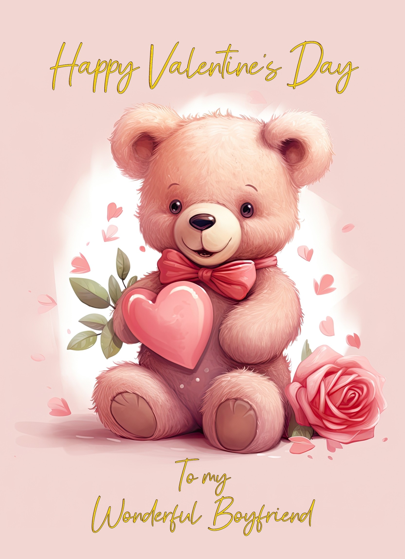 Valentines Day Card for Boyfriend (Cuddly Bear, Design 4)