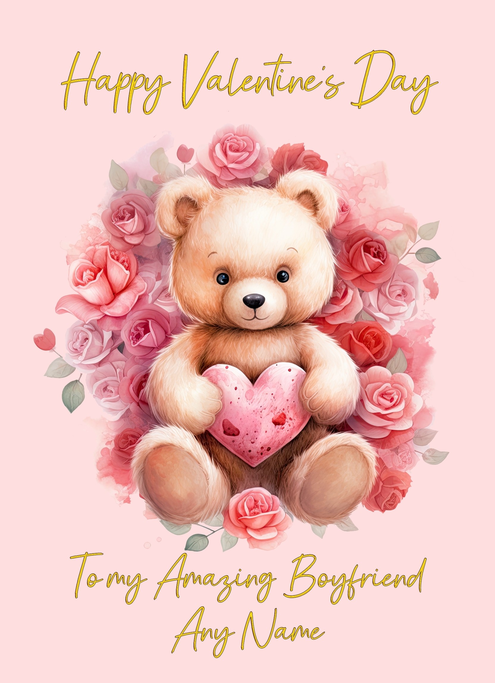 Personalised Valentines Day Card for Boyfriend (Cuddly Bear, Design 1)