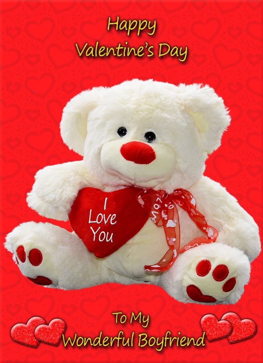 Valentines Day Teddy Bear 'Wonderful Boyfriend' Greeting Card