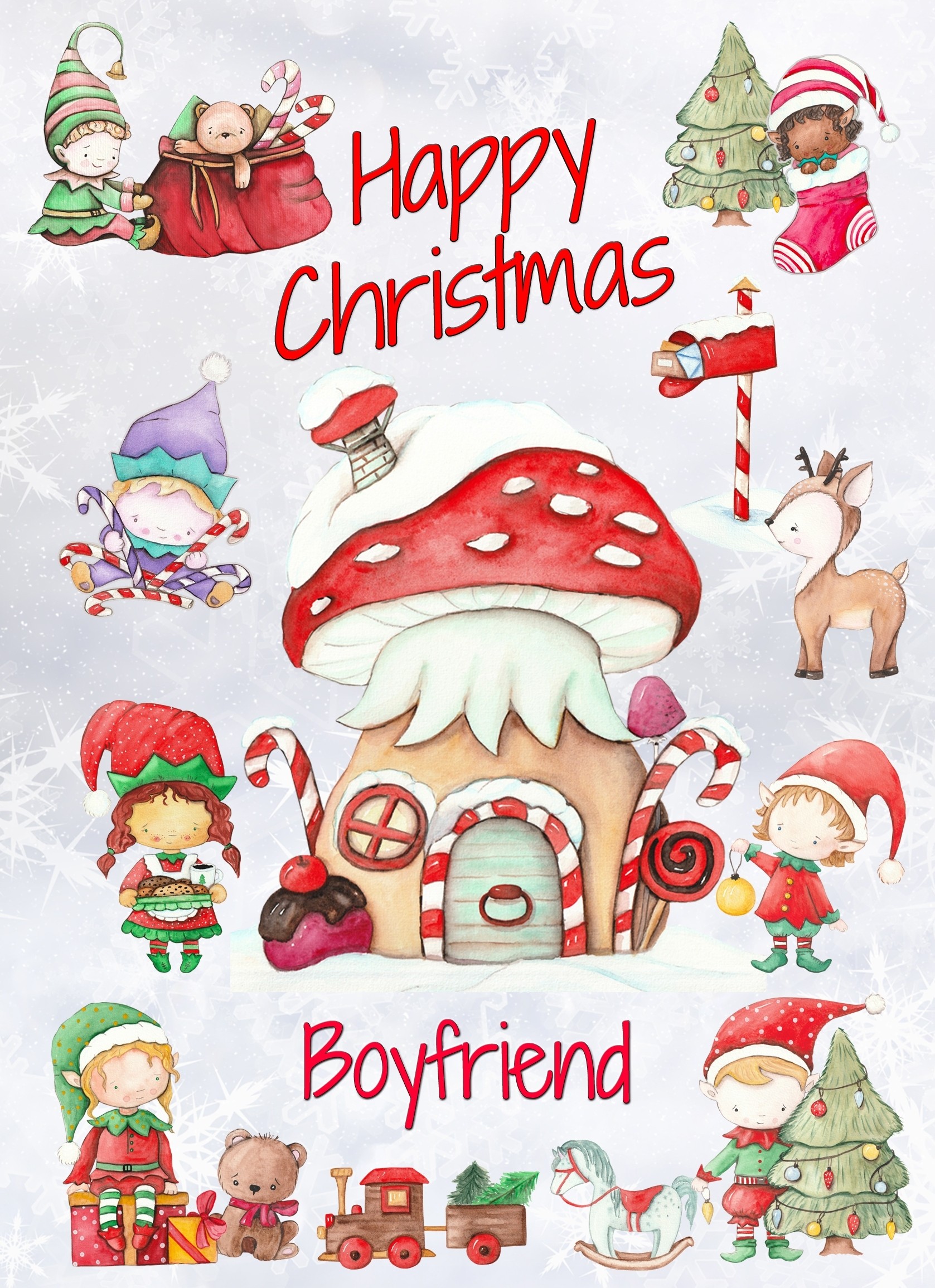 Christmas Card For Boyfriend (Elf, White)