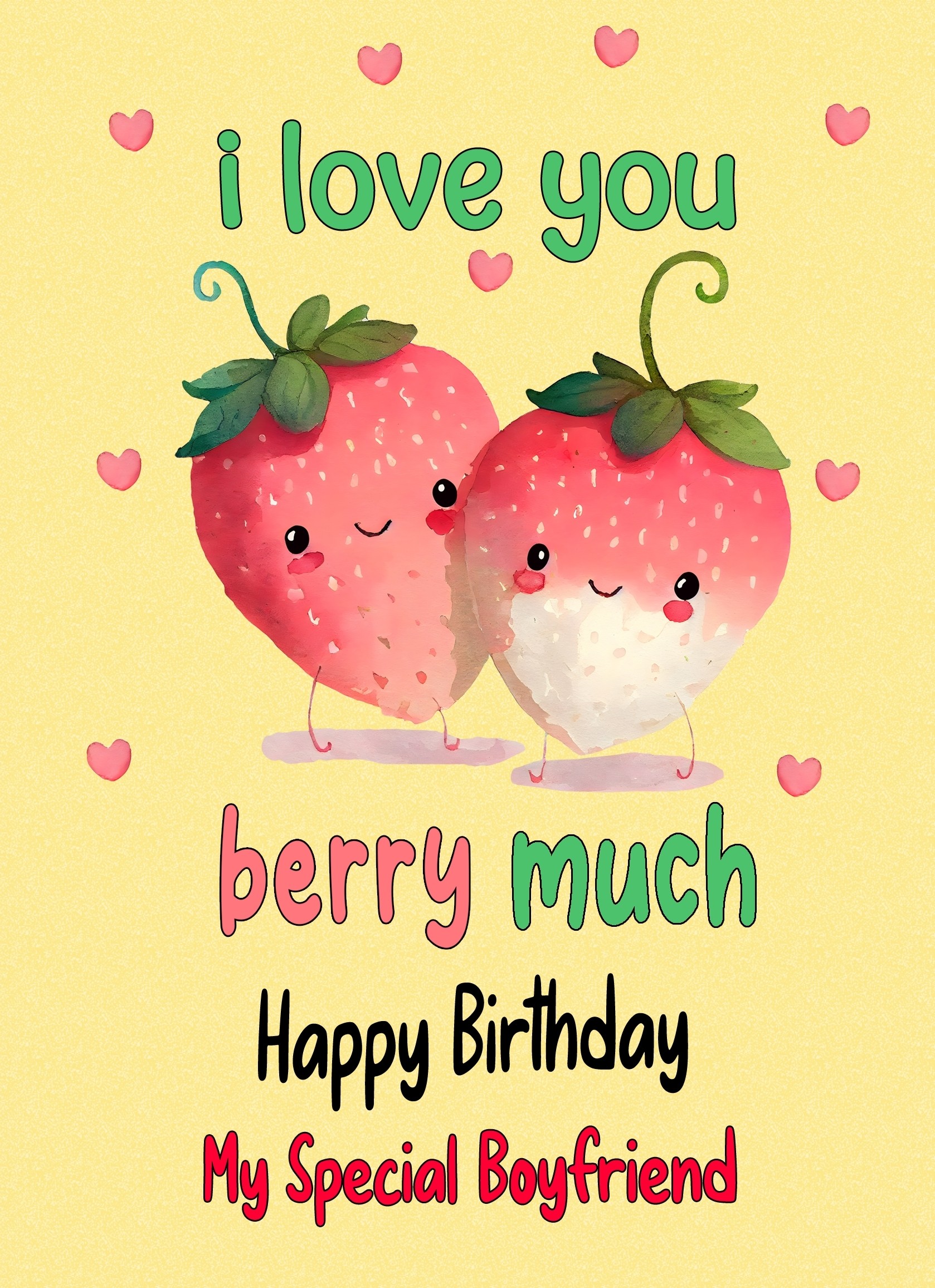 Funny Pun Romantic Birthday Card for Boyfriend (Berry Much)