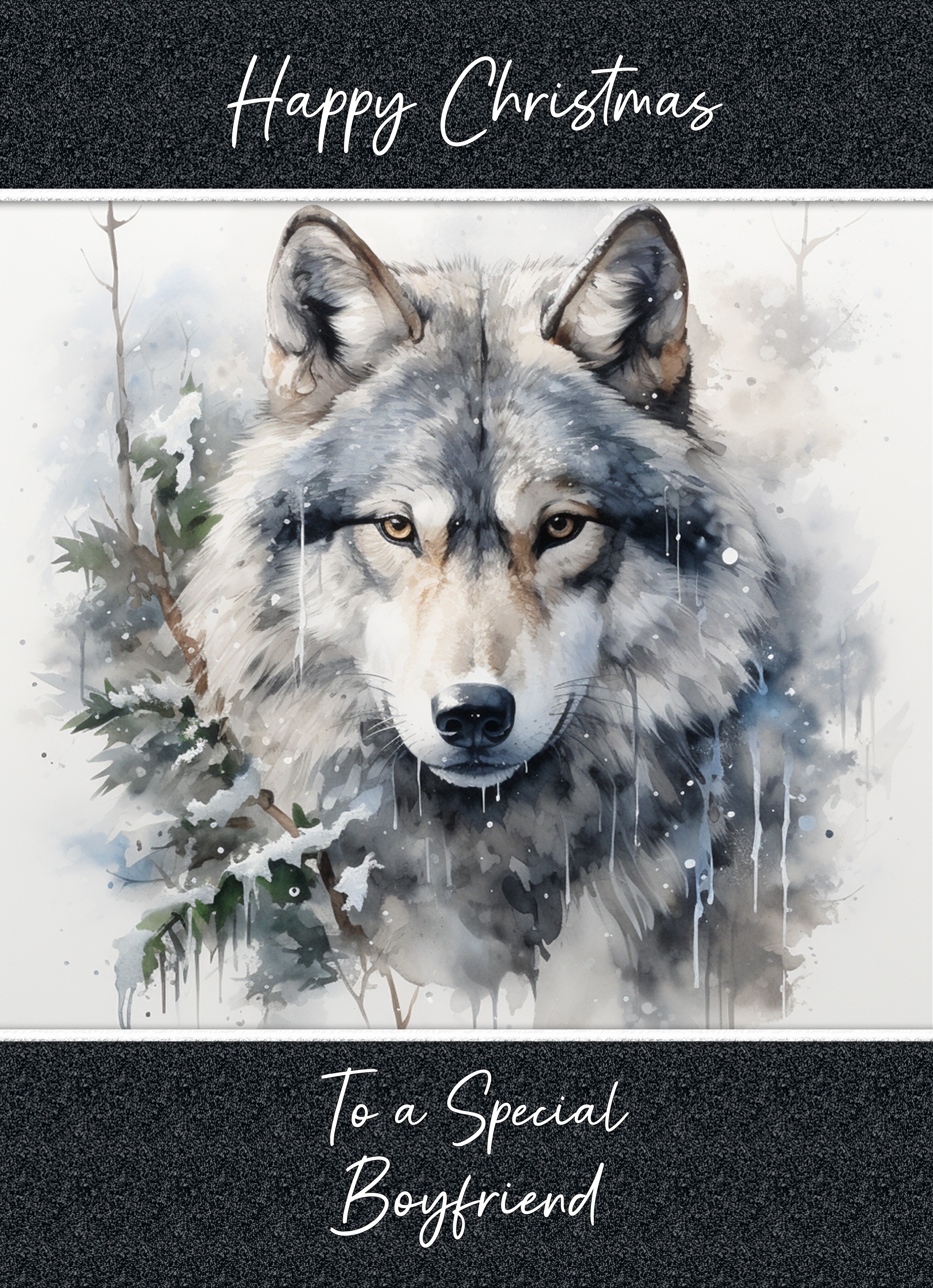 Christmas Card For Boyfriend (Fantasy Wolf Art, Design 2)