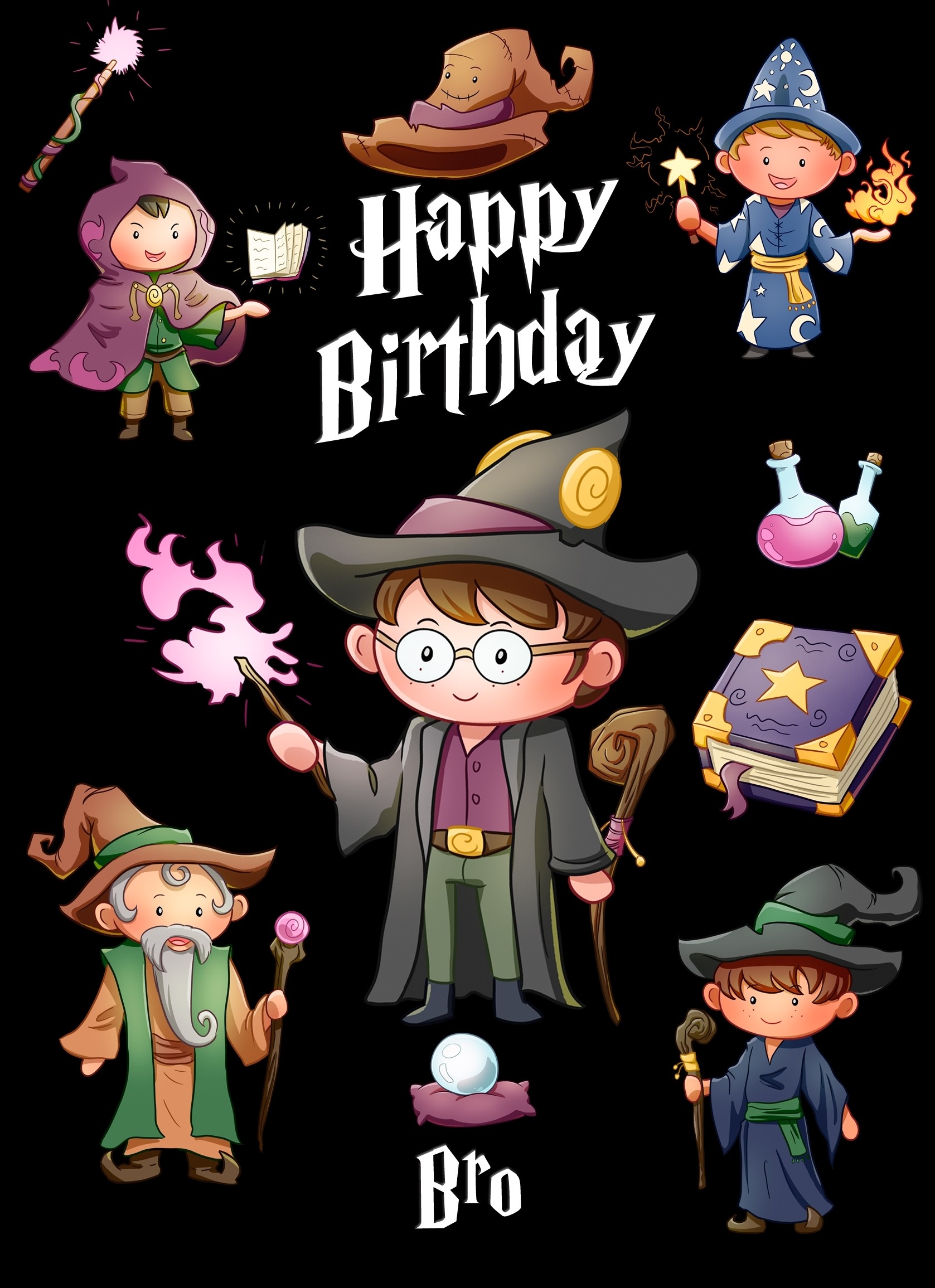 Birthday Card For Bro (Wizard, Cartoon)