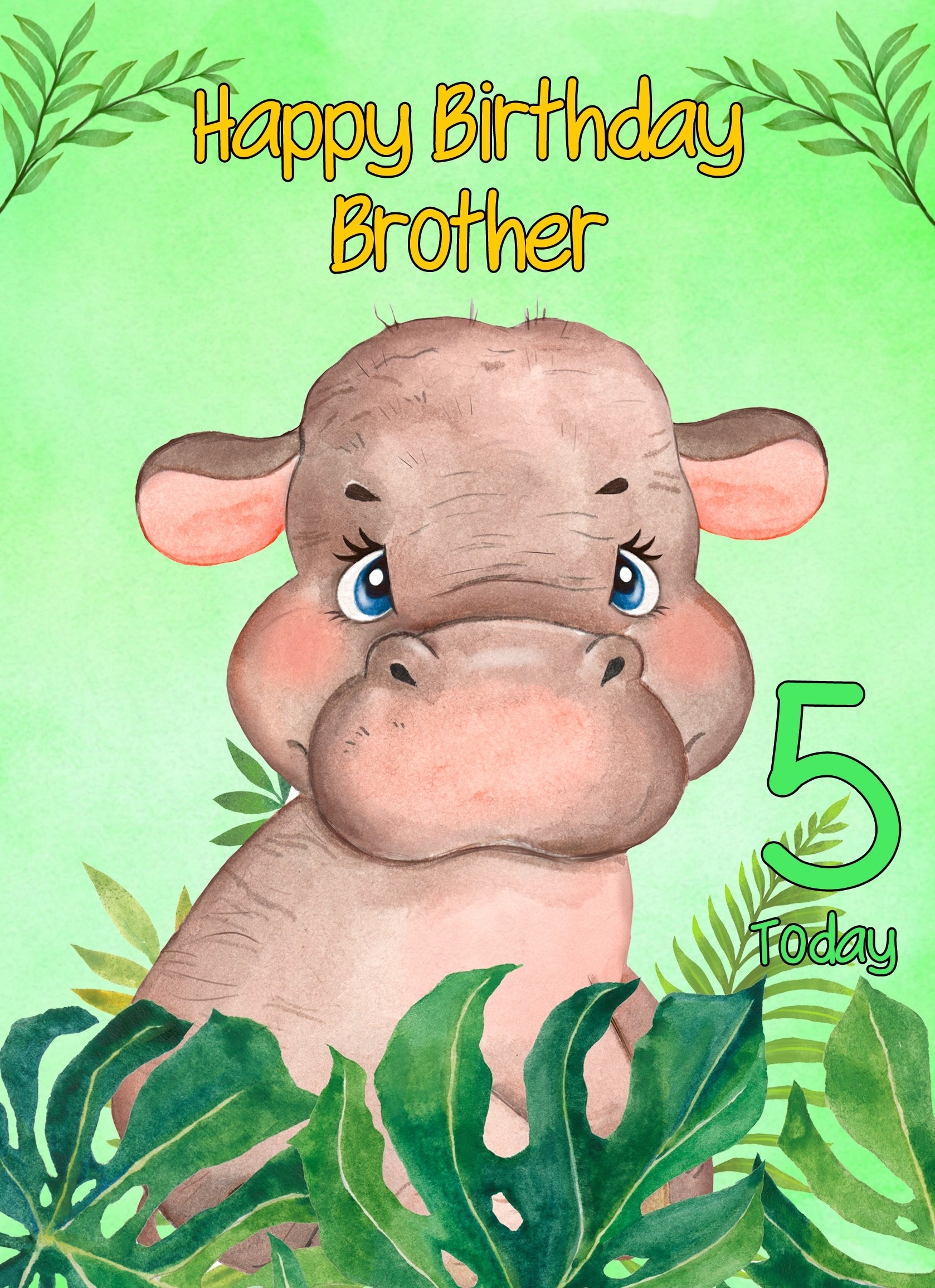 5th Birthday Card for Brother (Hippo)