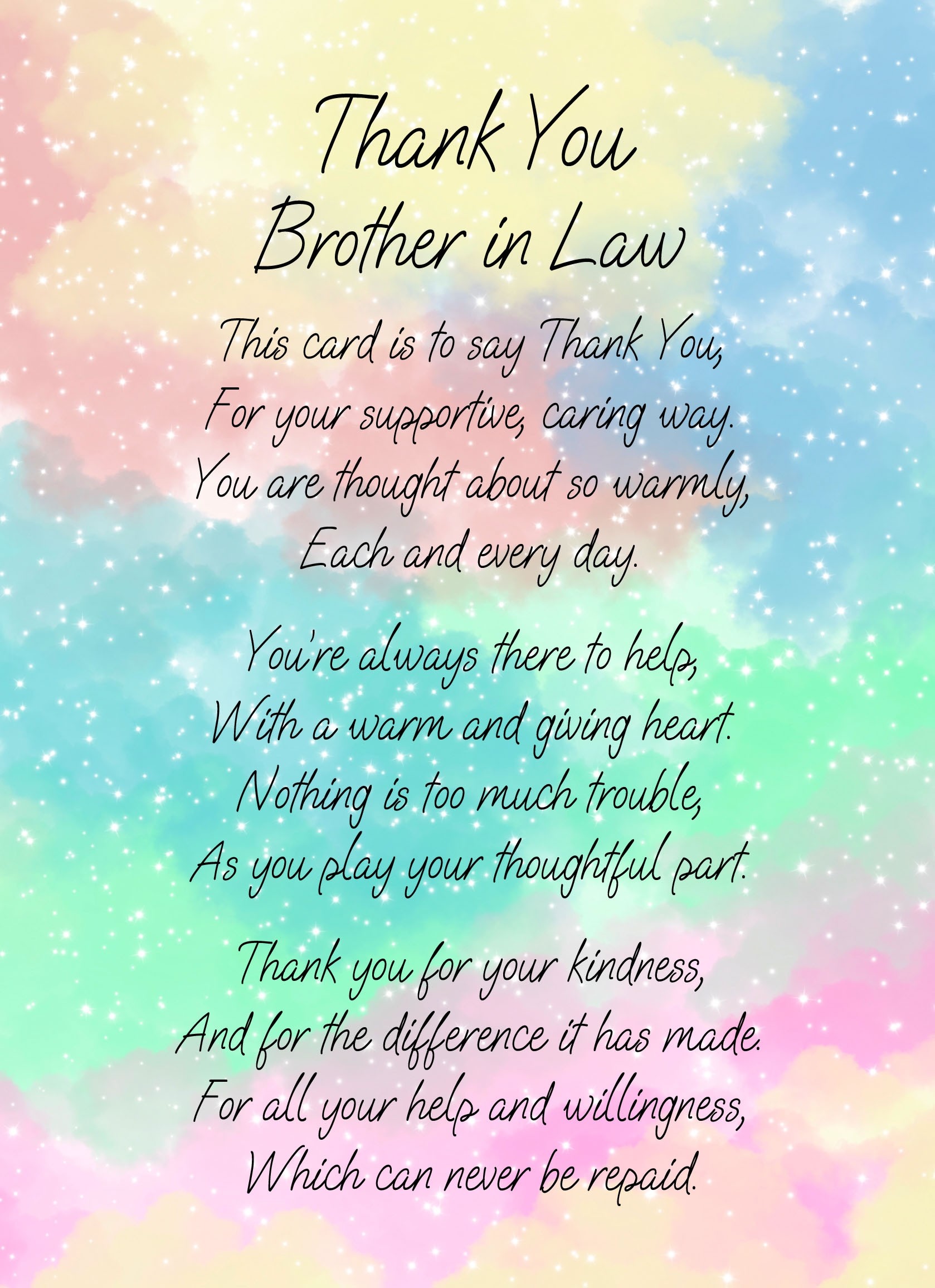Thank You Poem Verse Card For Brother in Law