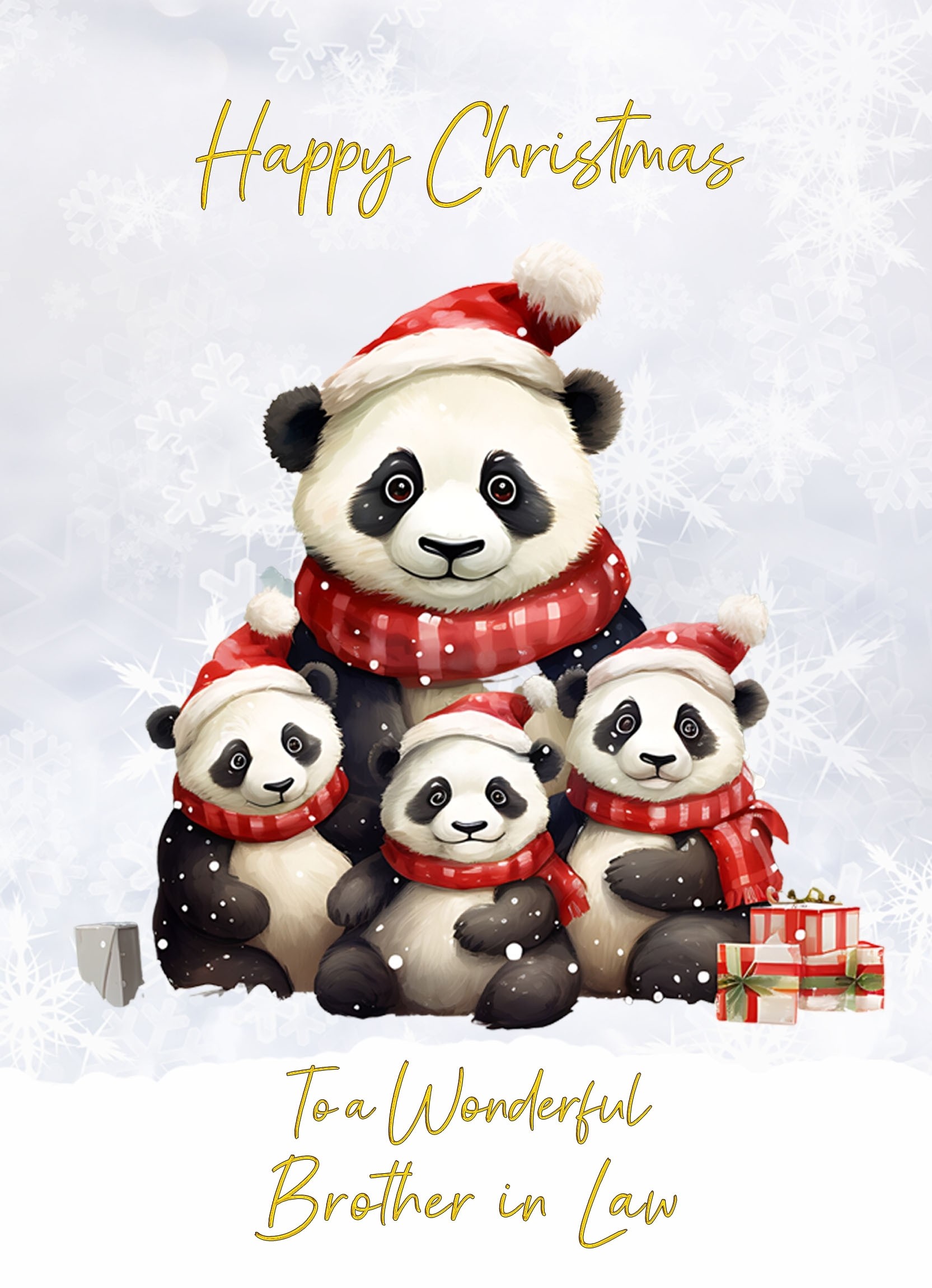 Christmas Card For Brother in Law (Panda Bear Family Art)