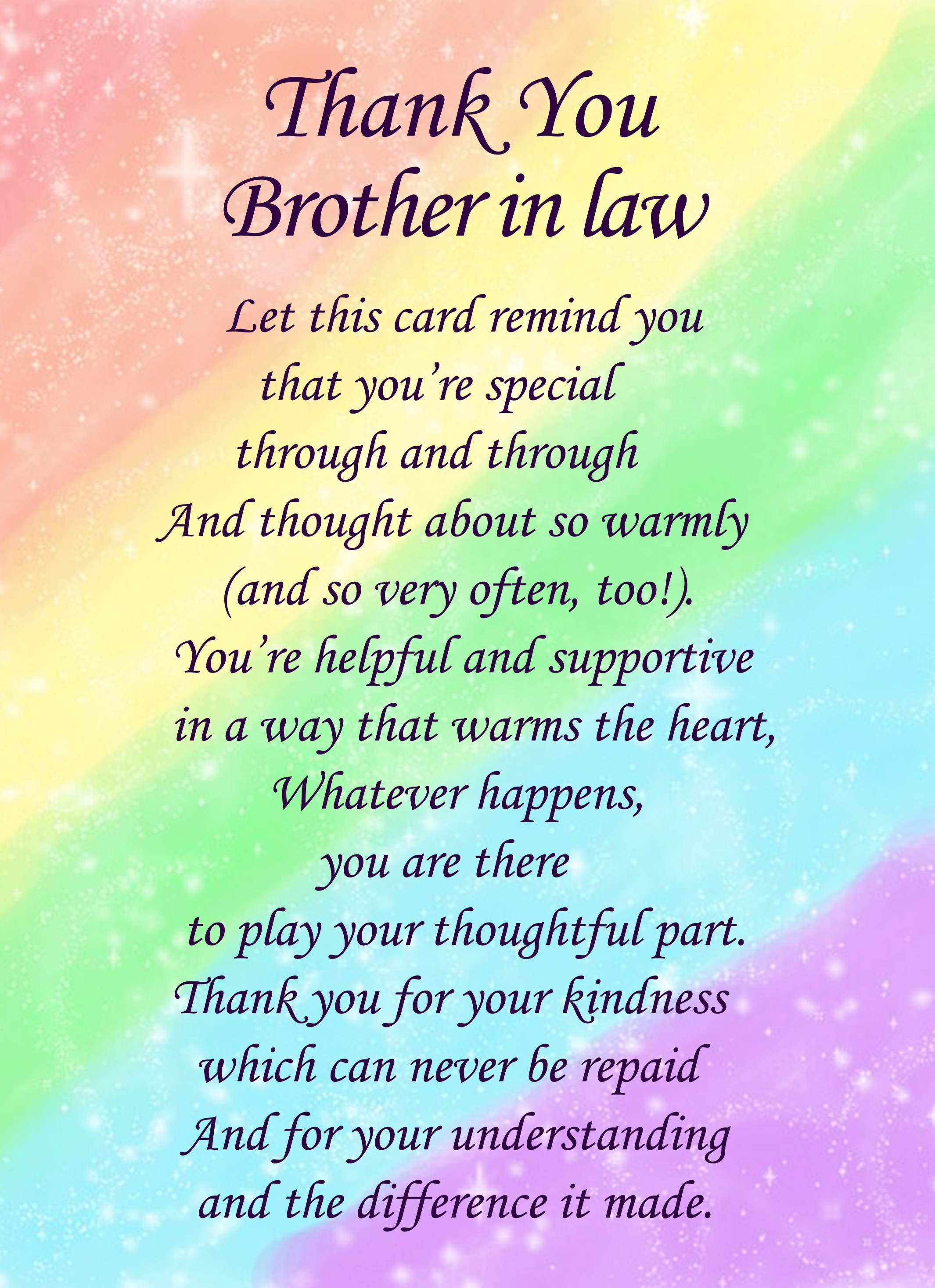 Thank You 'Brother in Law' Poem Verse Greeting Card