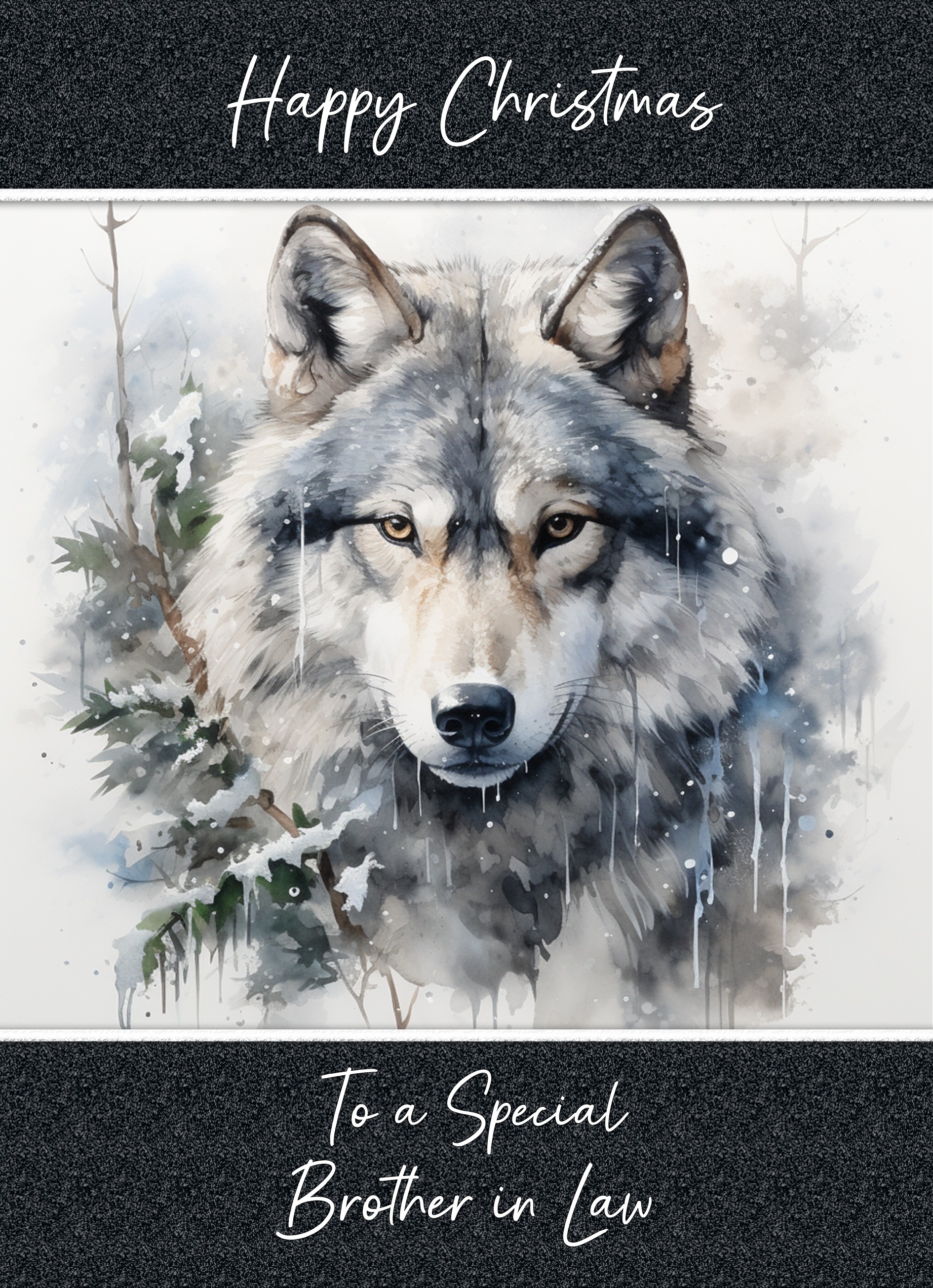 Christmas Card For Brother in Law (Fantasy Wolf Art, Design 2)