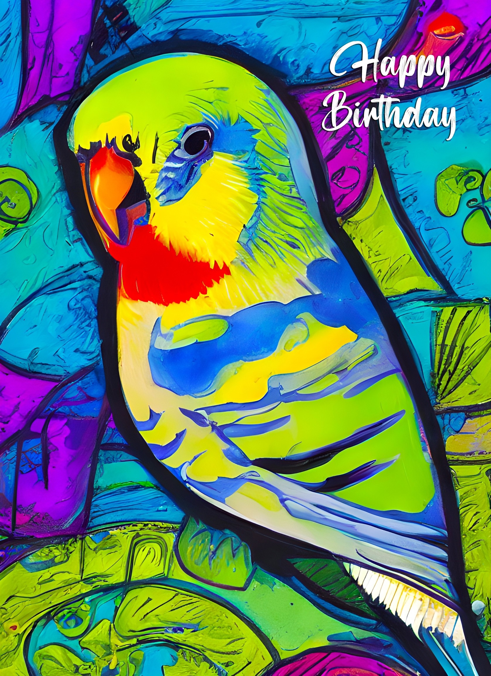 Budgie Animal Colourful Abstract Art Birthday Card