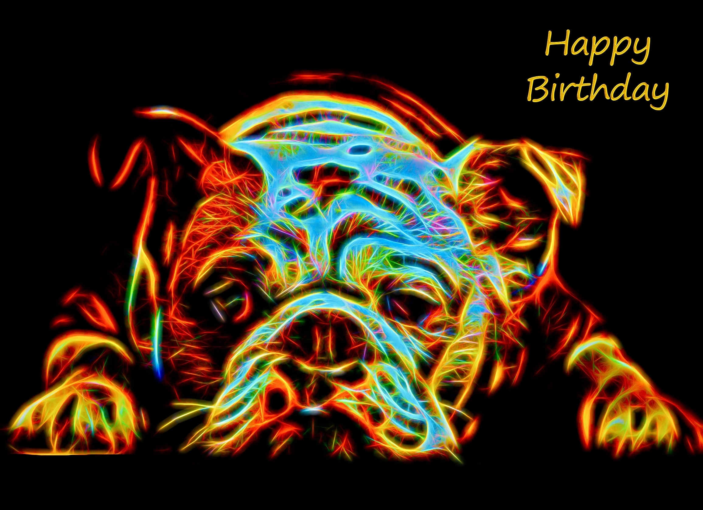 Bulldog Neon Art Birthday Card