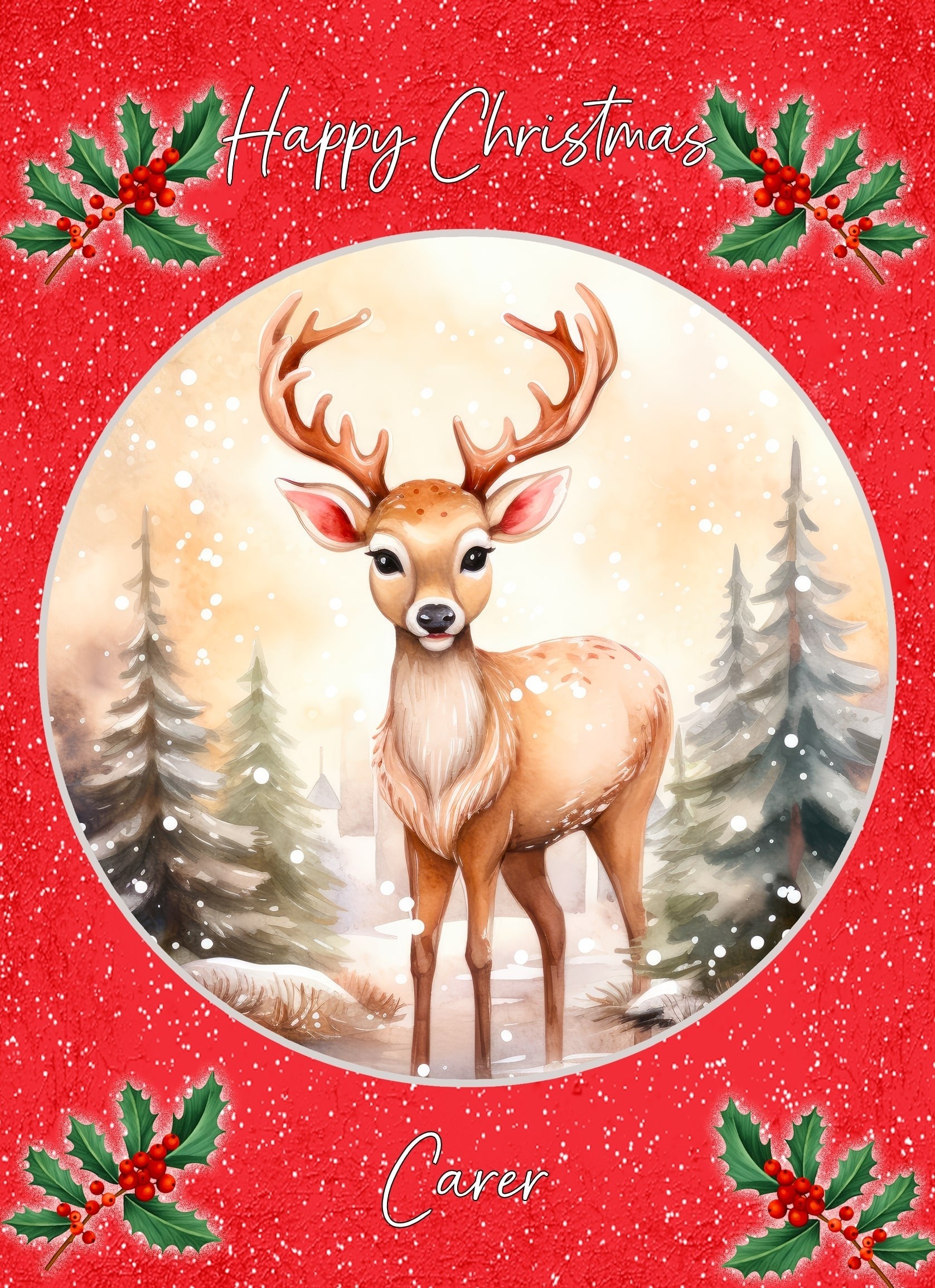 Christmas Card For Carer (Globe, Deer)