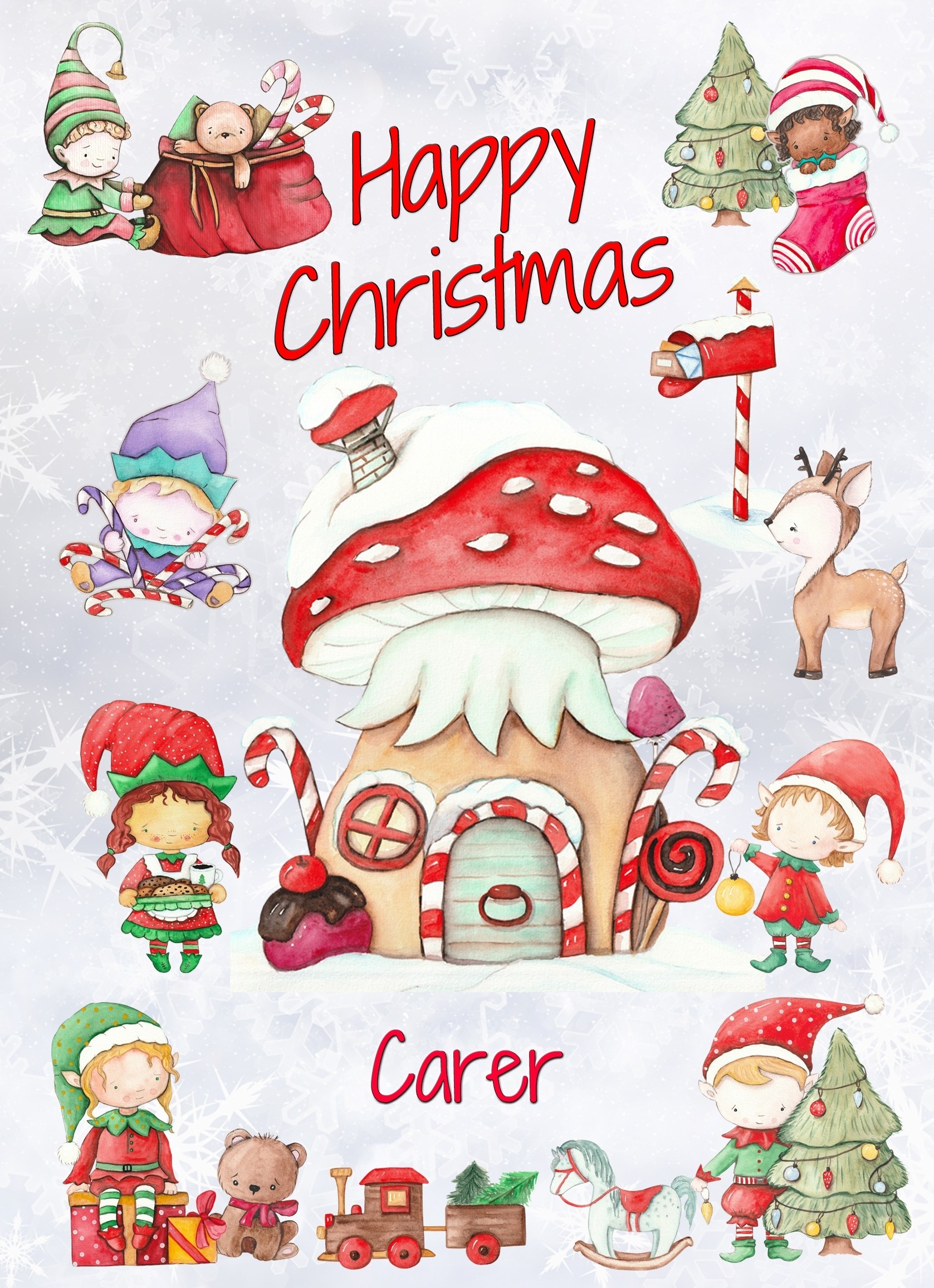 Christmas Card For Carer (Elf, White)