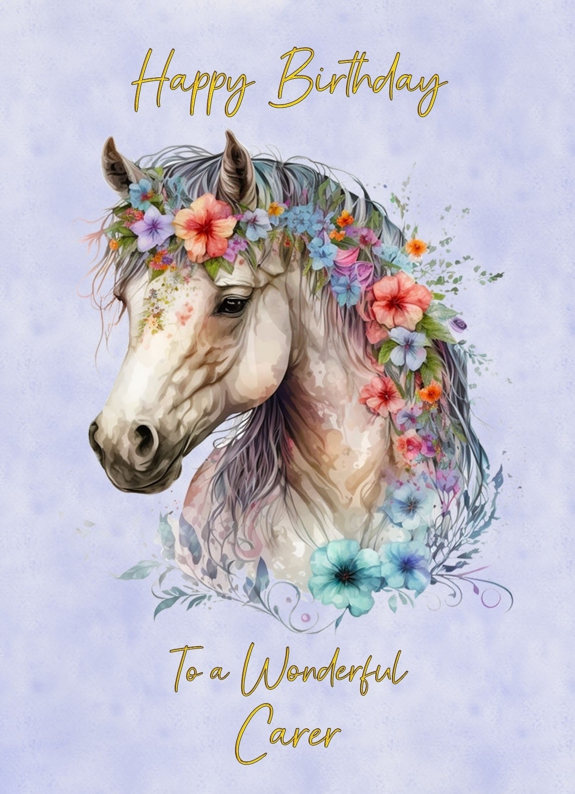 Horse Art Birthday Card For Carer (Design 3)