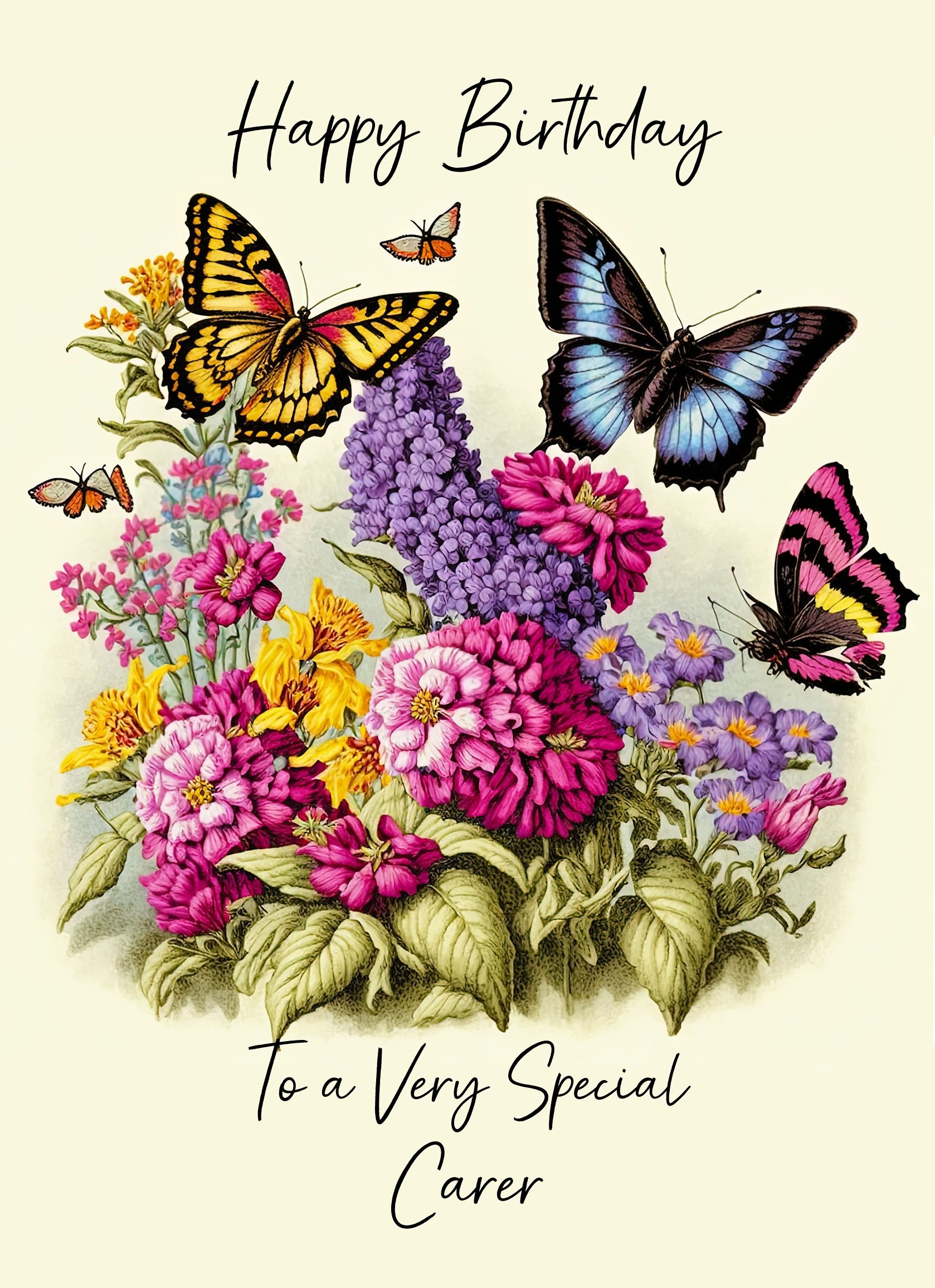 Butterfly Art Birthday Card For Carer