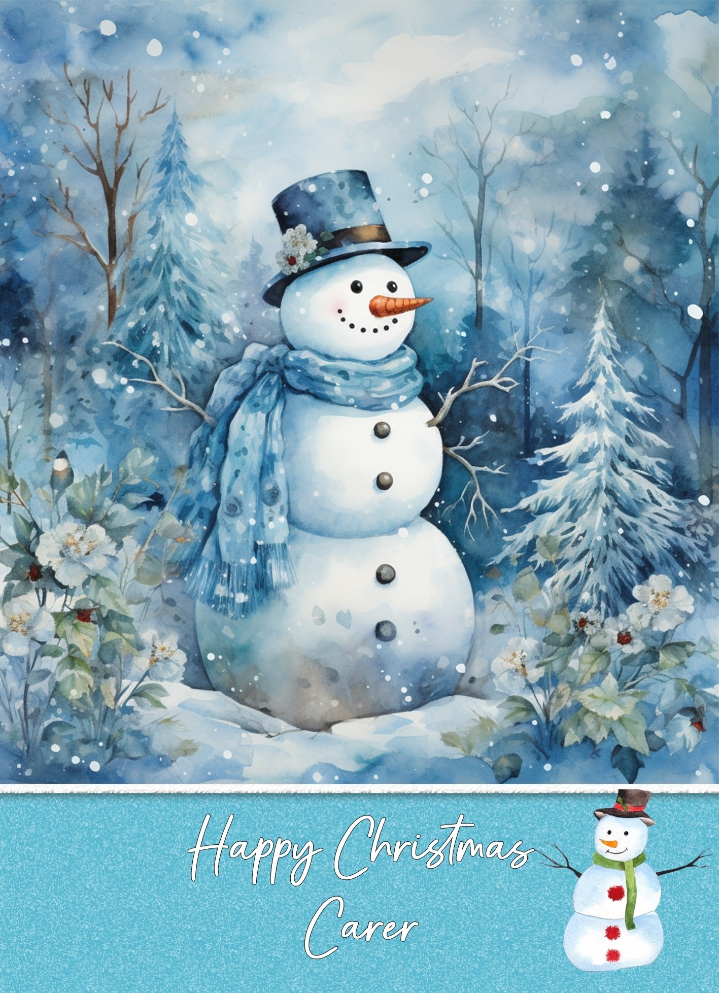 Christmas Card For Carer (Snowman, Design 9)