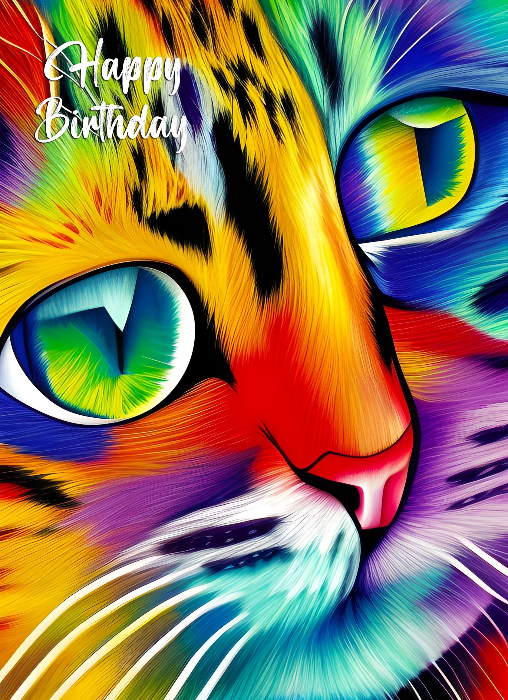 Cat Animal Colourful Abstract Art Birthday Card