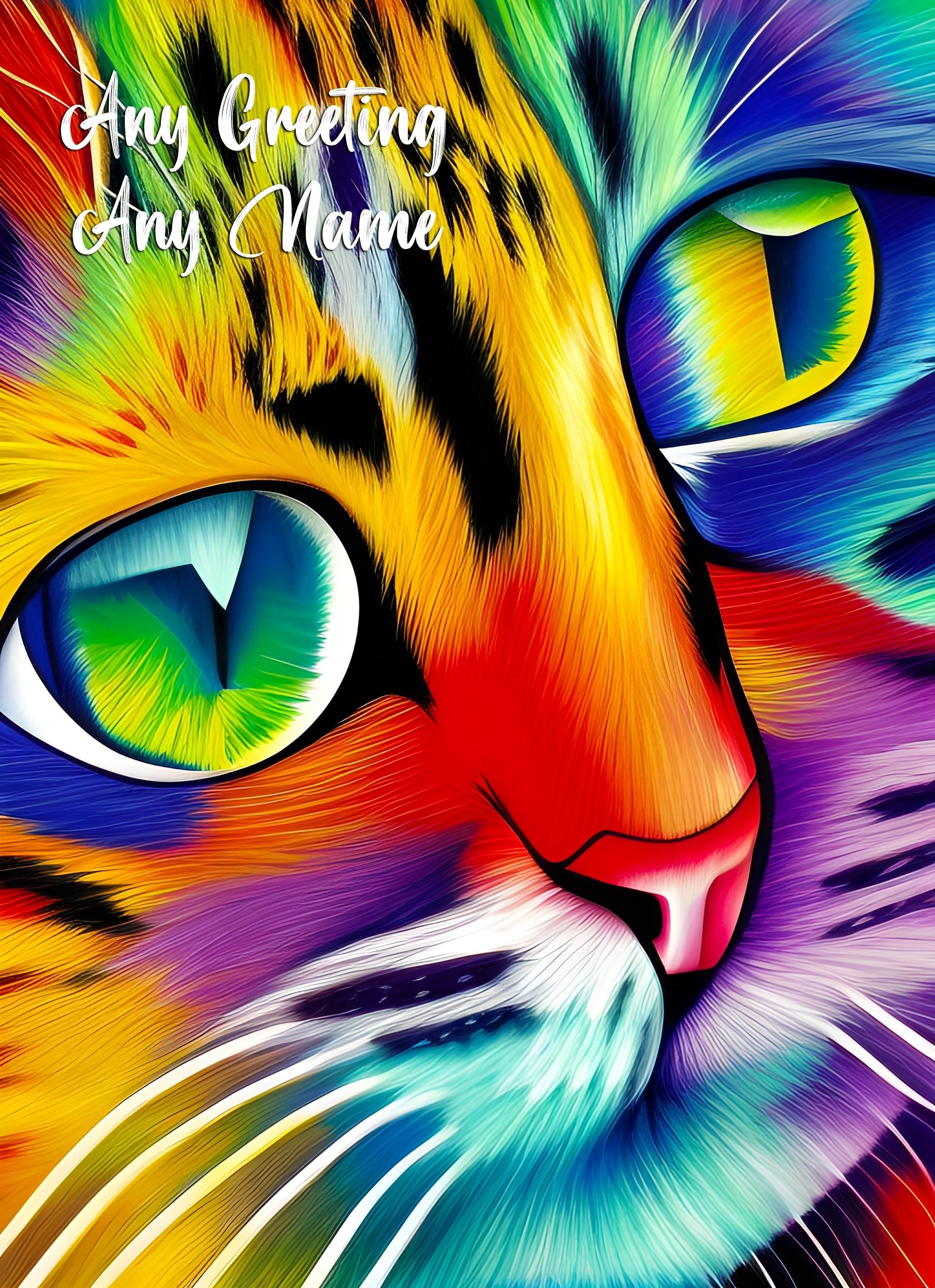 Personalised Cat Animal Colourful Abstract Art Blank Greeting Card (Birthday, Fathers Day, Any Occasion)
