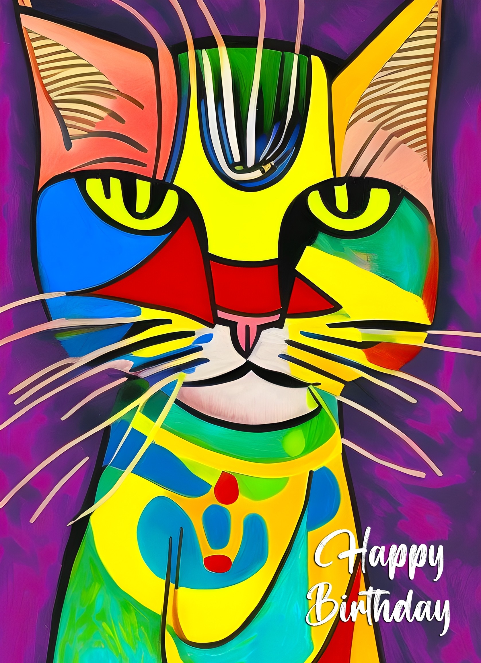 Cat Animal Colourful Abstract Art Birthday Card