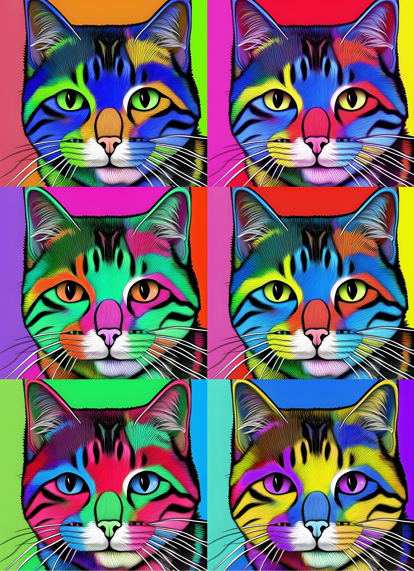 Cat Colourful Pop Art Blank Greeting Card