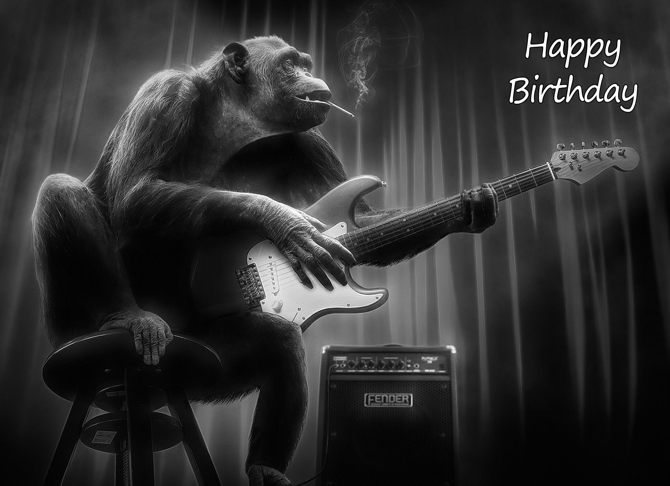 Chimpanzee Black and White Art Birthday Card
