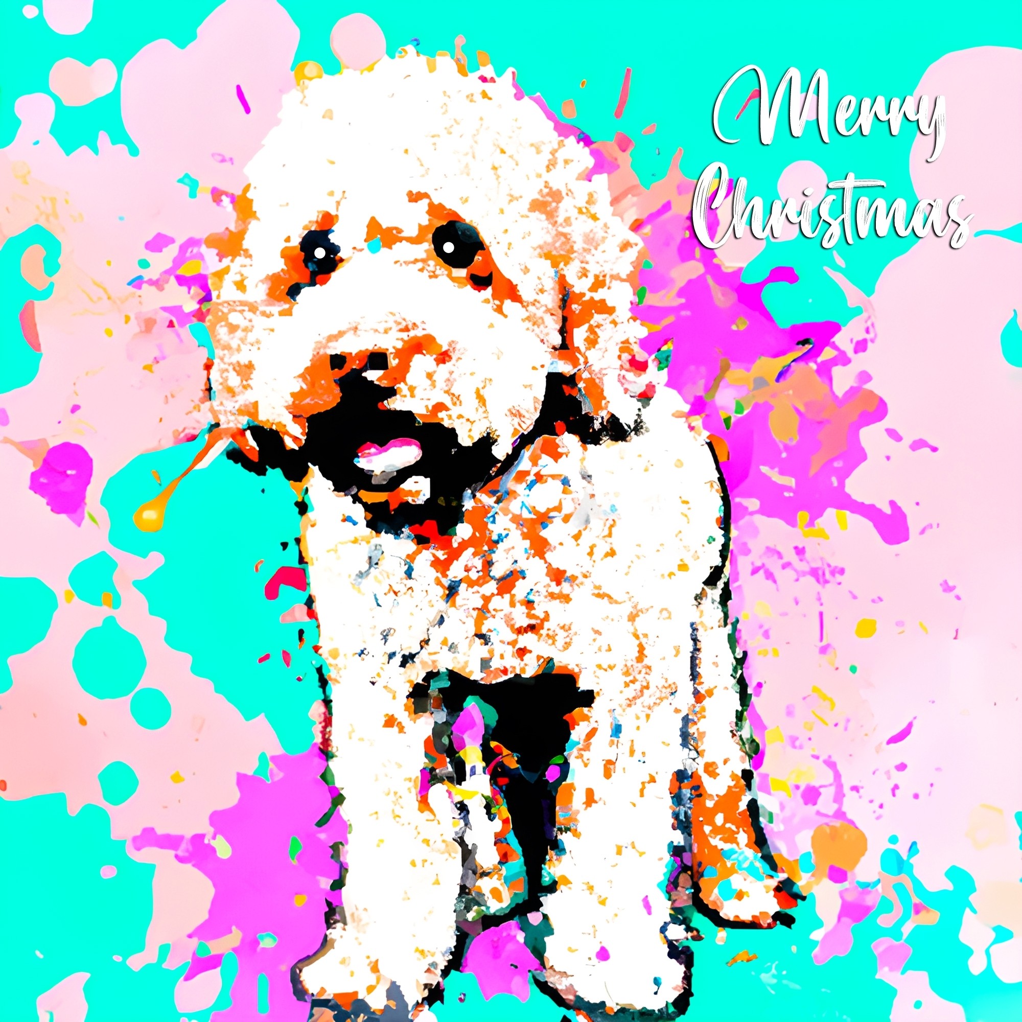 Cockapoo Dog Splash Art Cartoon Square Christmas Card