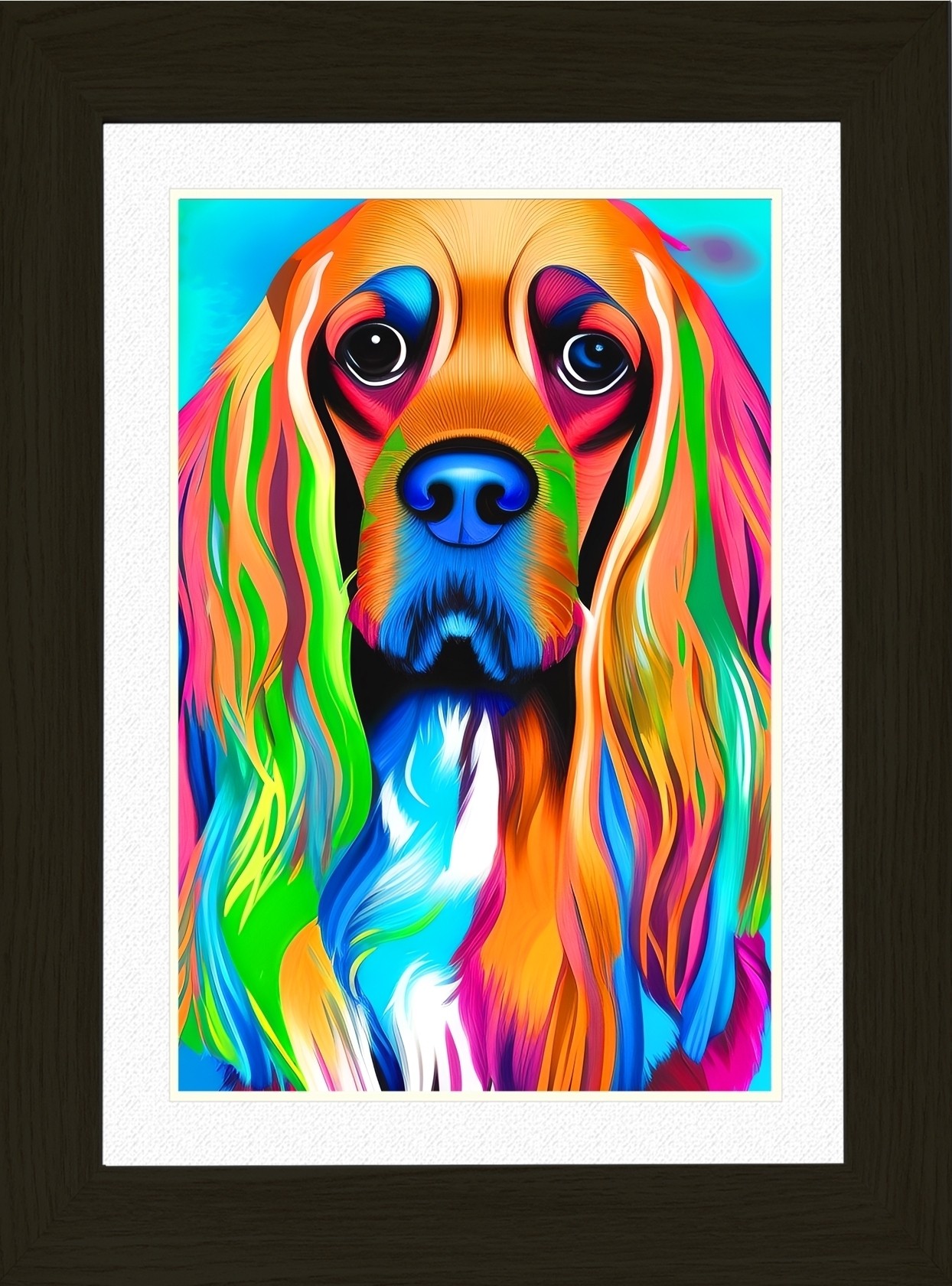 Cocker Spaniel Dog Picture Framed Colourful Abstract Art (30cm x 25cm Black Frame)