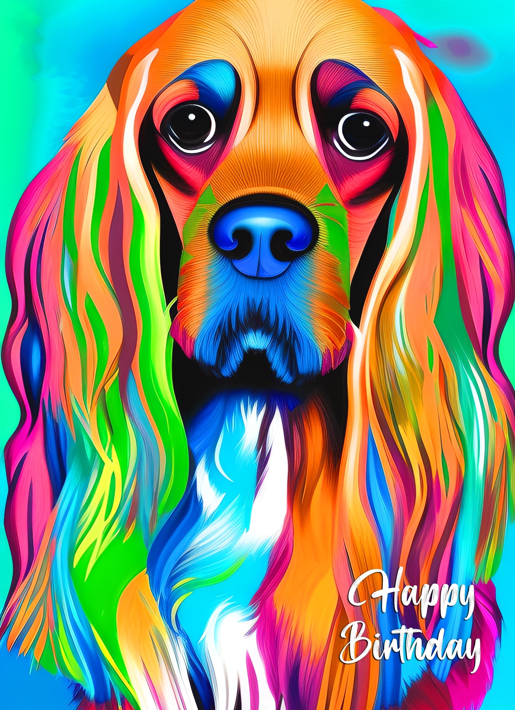 Cocker Spaniel Dog Colourful Abstract Art Birthday Card